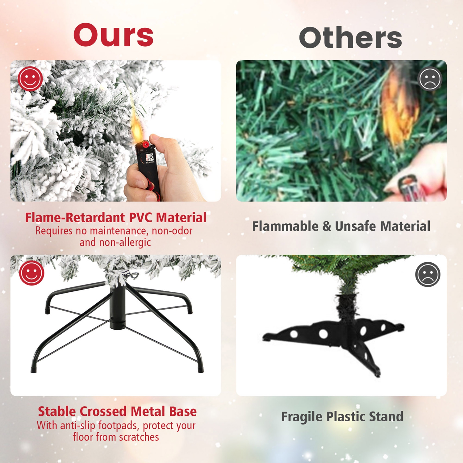 Gymax 6/7/8 FT Pre-Lit Snow-Flocked Xmas Tree 3-Minute-Setup Artificial Hinged Christmas Tree