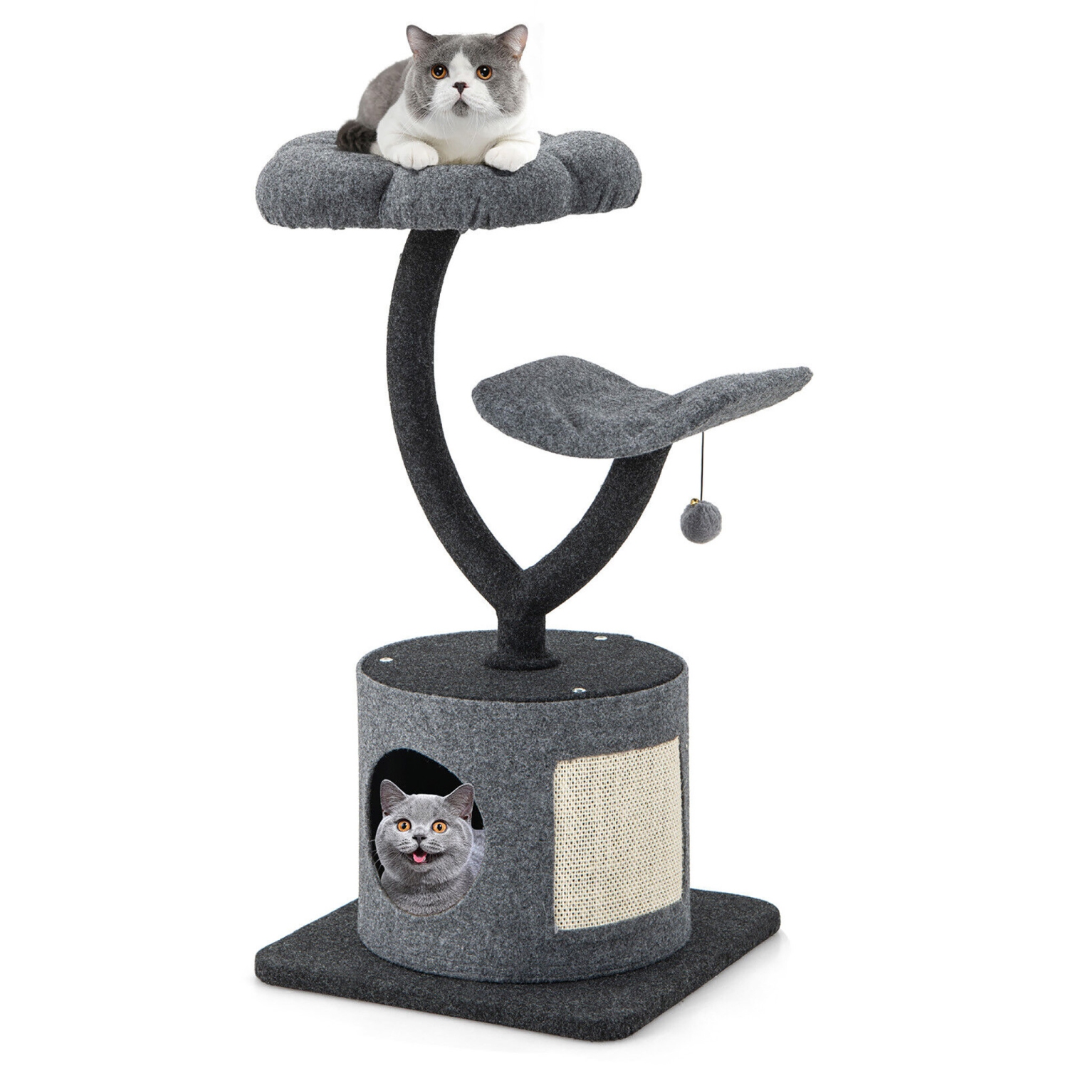Gymax 35'' Cat Tree Tower 3-Layer Activity Center w/ Sisal Scratching Board & 2 Perches