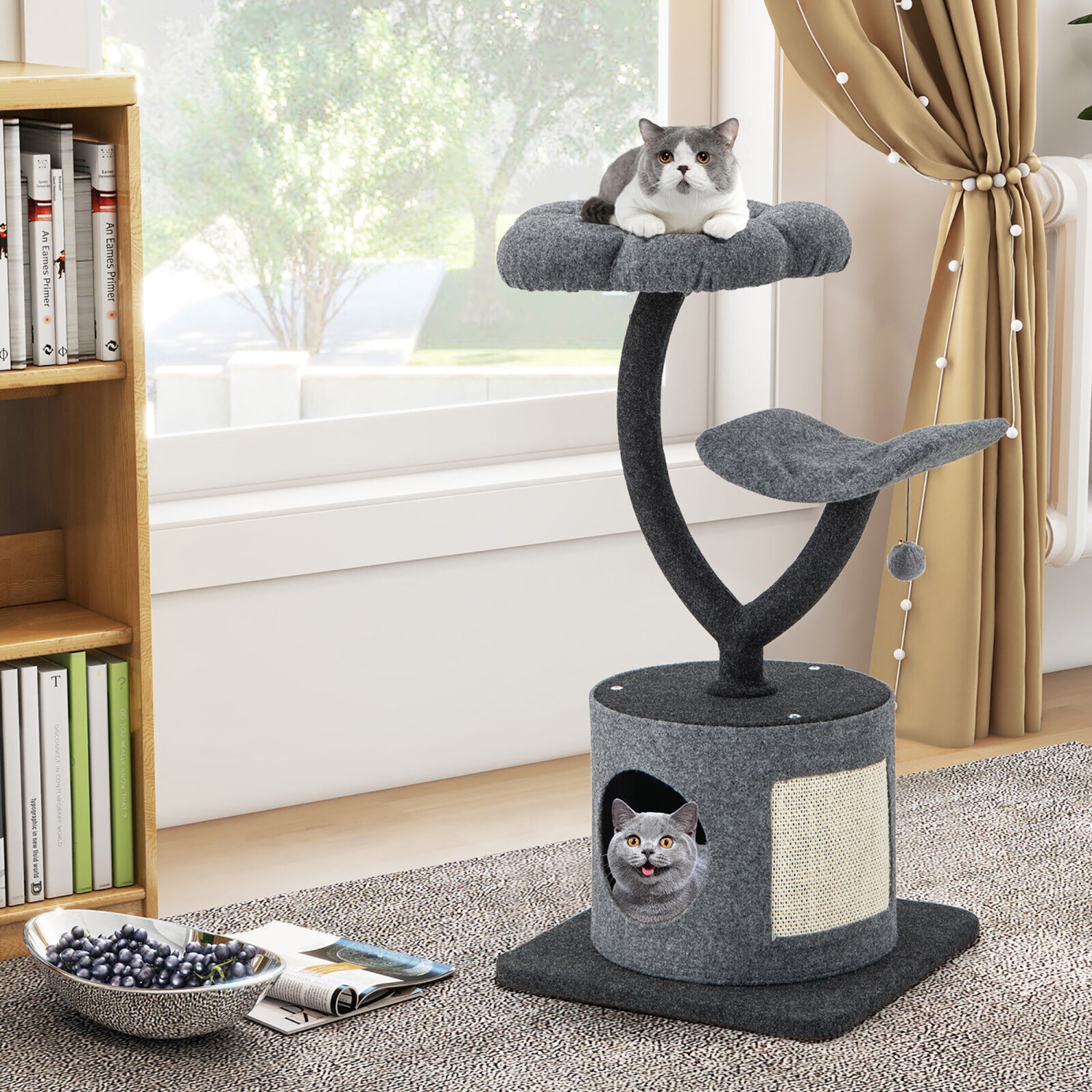 Gymax 35'' Cat Tree Tower 3-Layer Activity Center w/ Sisal Scratching Board & 2 Perches