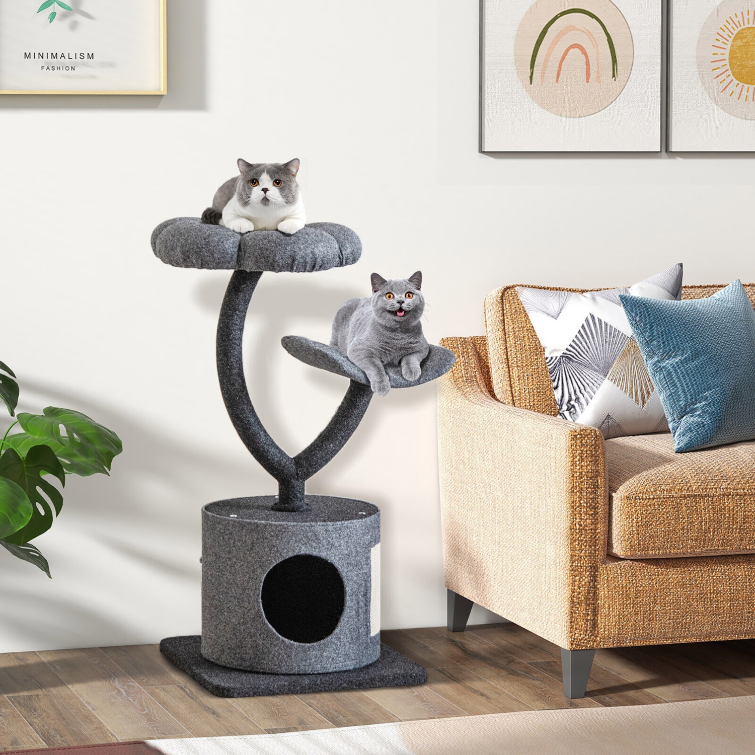 Gymax 35'' Cat Tree Tower 3-Layer Activity Center w/ Sisal Scratching Board & 2 Perches