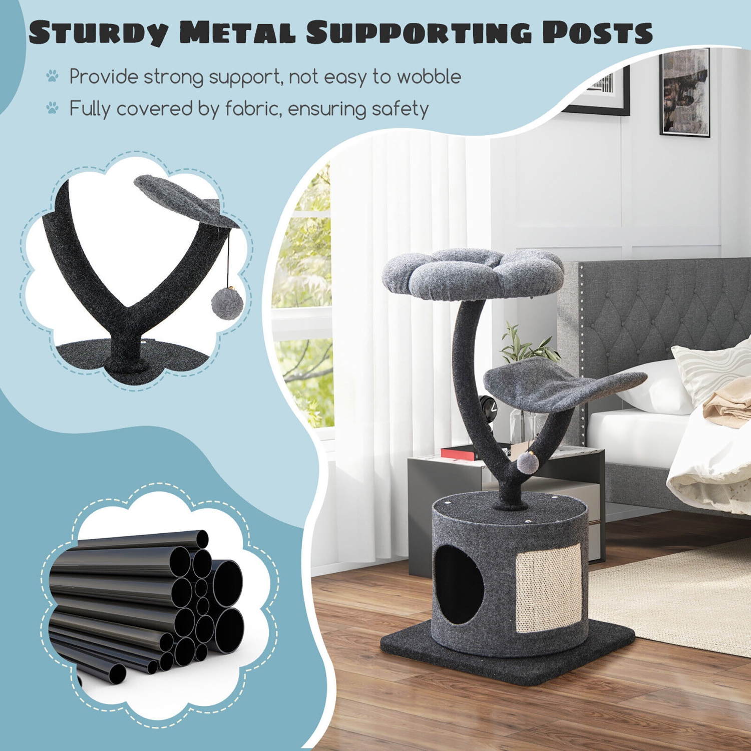 Gymax 35'' Cat Tree Tower 3-Layer Activity Center w/ Sisal Scratching Board & 2 Perches