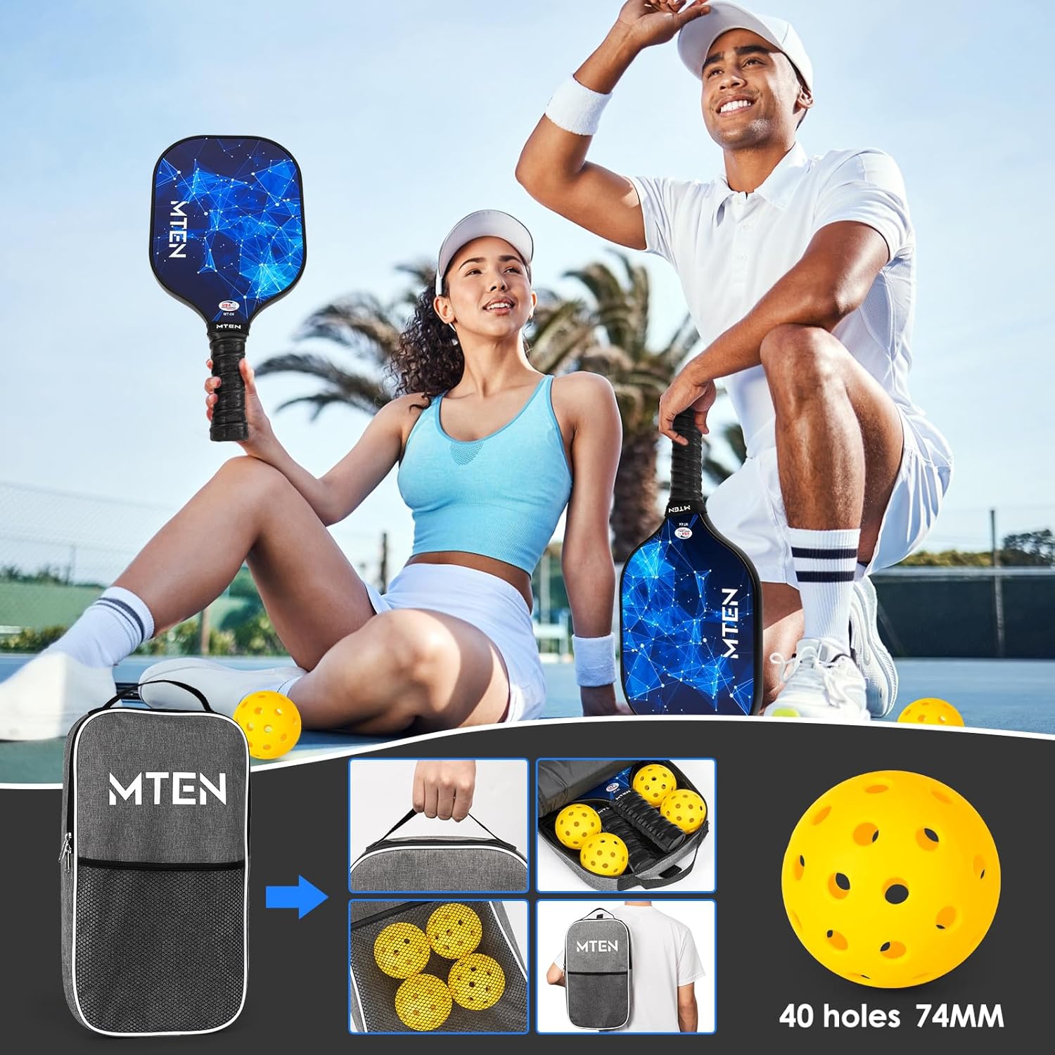 USAPA Approved Fiberglass Pickleball Paddle Set – Lightweight, Durable Rackets for Men & Women – Complete Pickleball Set for Indoor & Outdoor Play