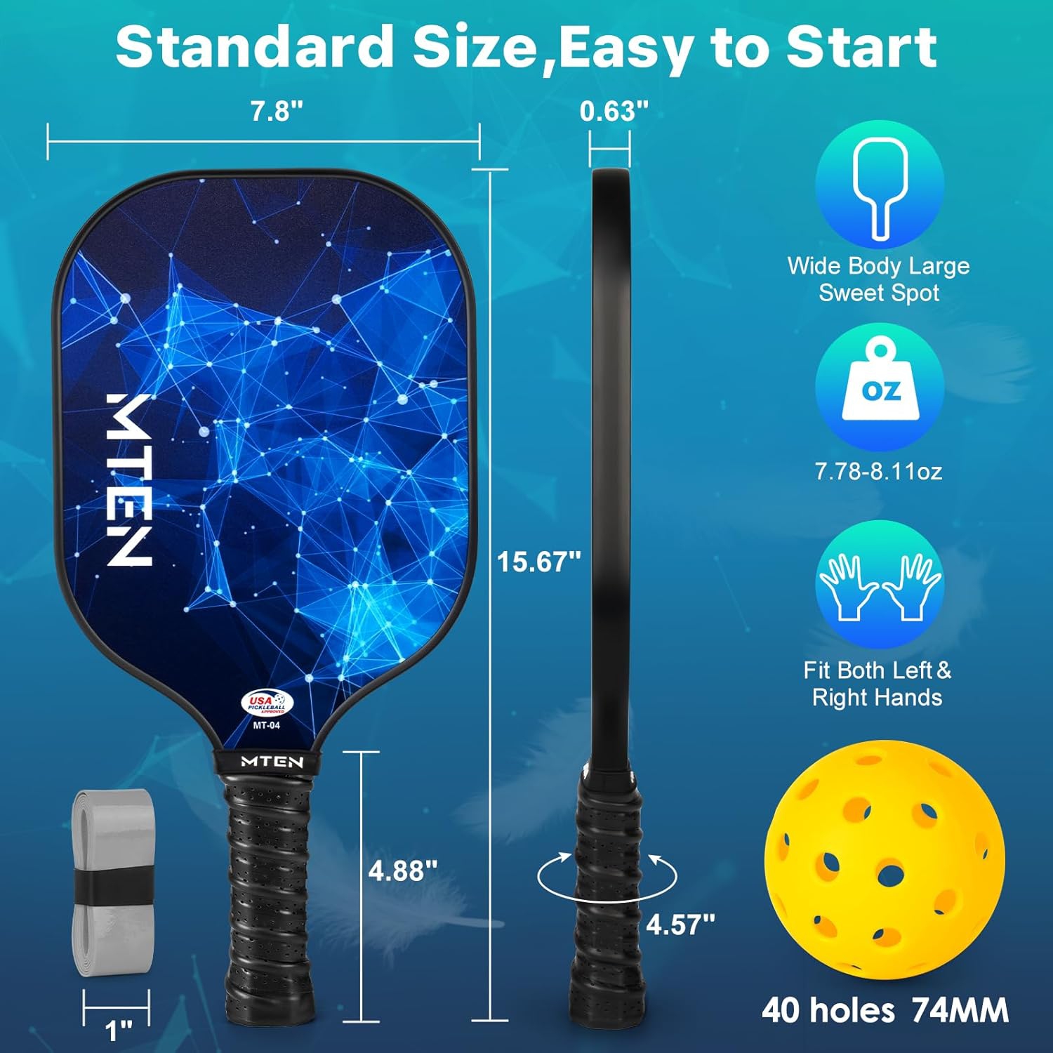 USAPA Approved Fiberglass Pickleball Paddle Set – Lightweight, Durable Rackets for Men & Women – Complete Pickleball Set for Indoor & Outdoor Play