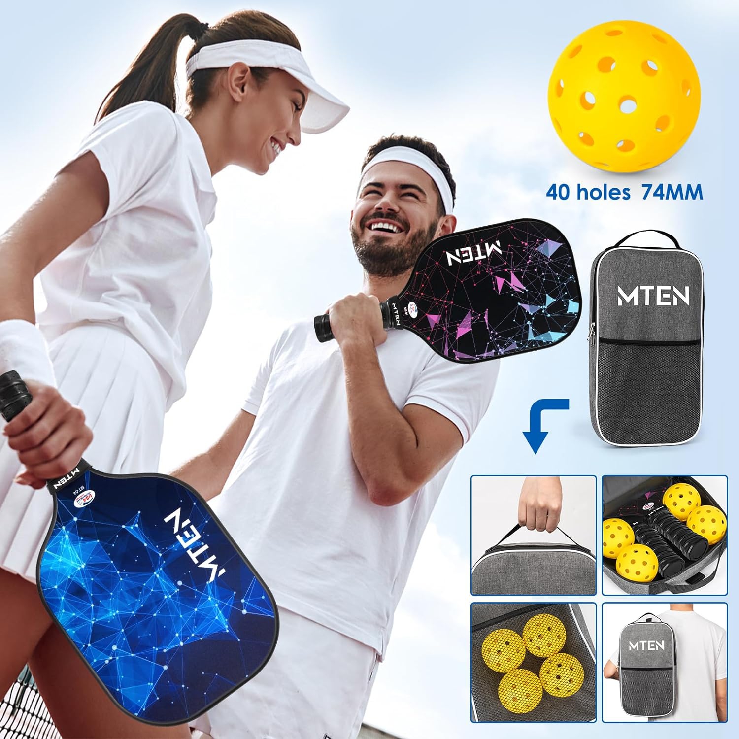 USAPA Approved Fiberglass Pickleball Paddle Set – Lightweight, Durable Rackets for Men & Women – Complete Pickleball Set for Indoor & Outdoor Play