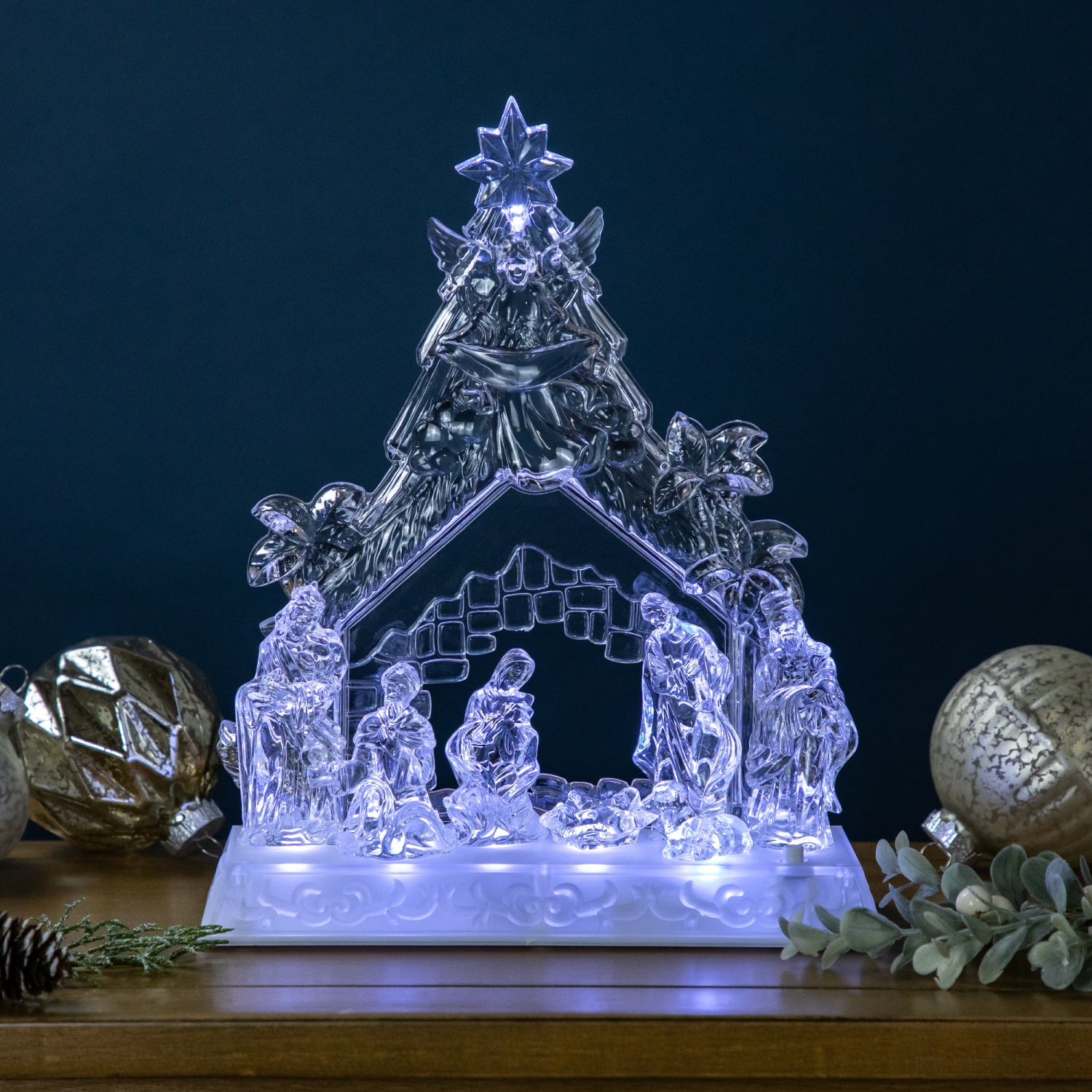 LED Lighted Nativity Scene in Stable Acrylic Christmas Decoration - 10.75"