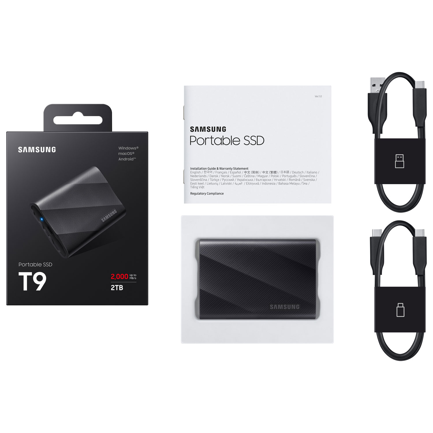Samsung T9 2TB USB 3.2 External Solid State Drive - Black - English