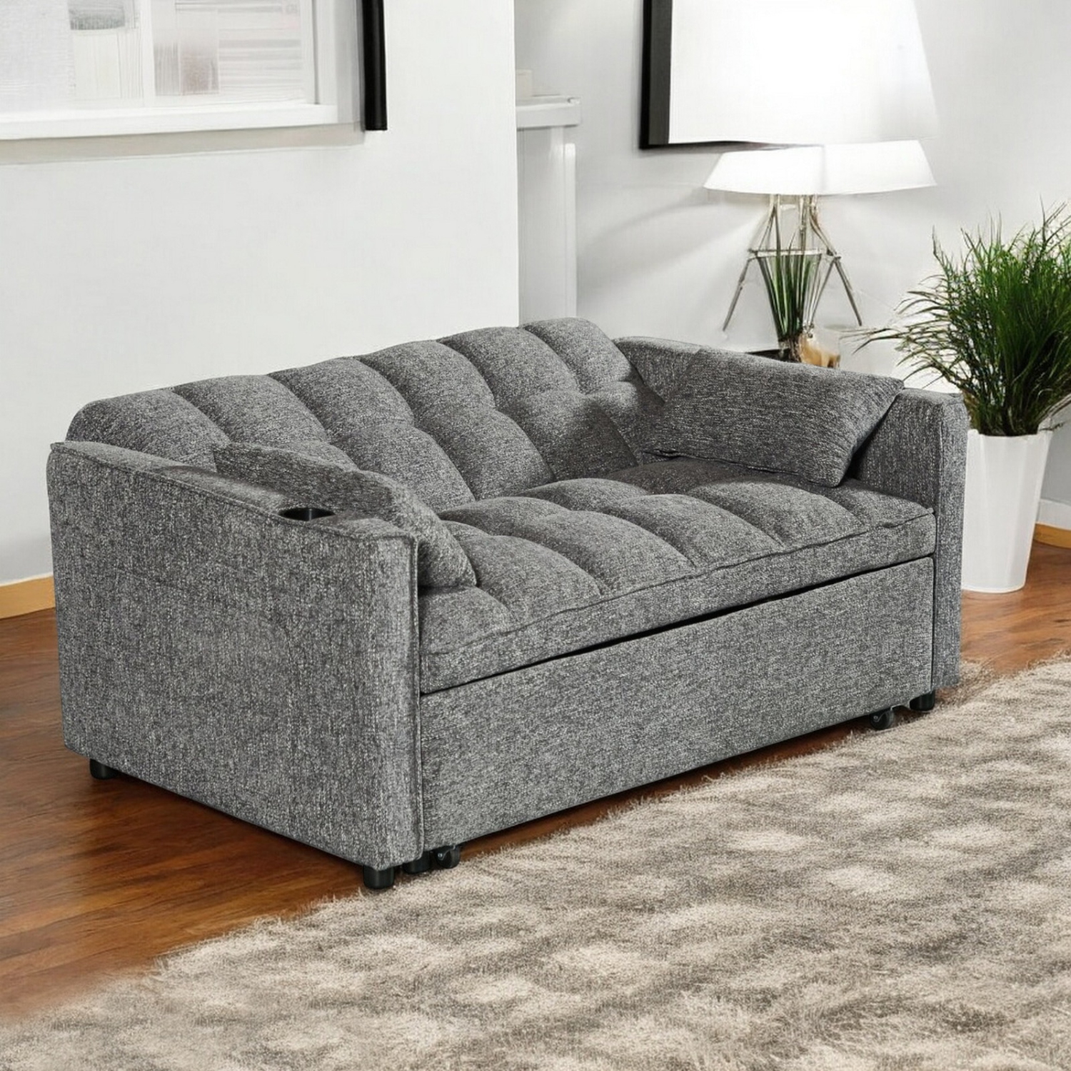 Cosmic Homes Aspire Fabric Upholstered Sofa Bed With Built-In USB Charging Ports - Grey