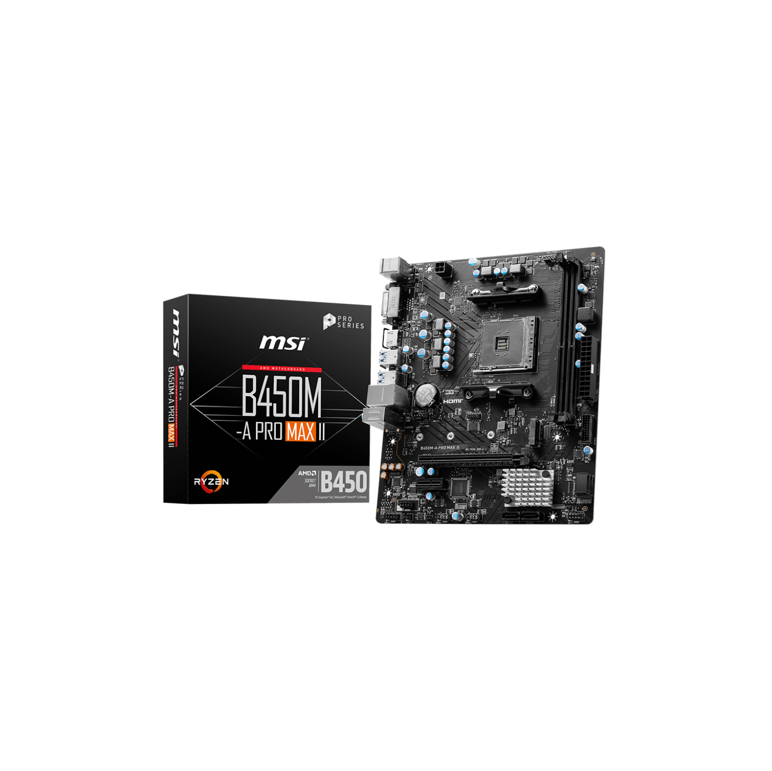 MSI B450M-A PRO MAX II Motherboard (Supports 1st, 2nd and 3rd Gen AMD Ryzen CPU, AM4, DDR4, PCIe 3.0, M.2, mATX)