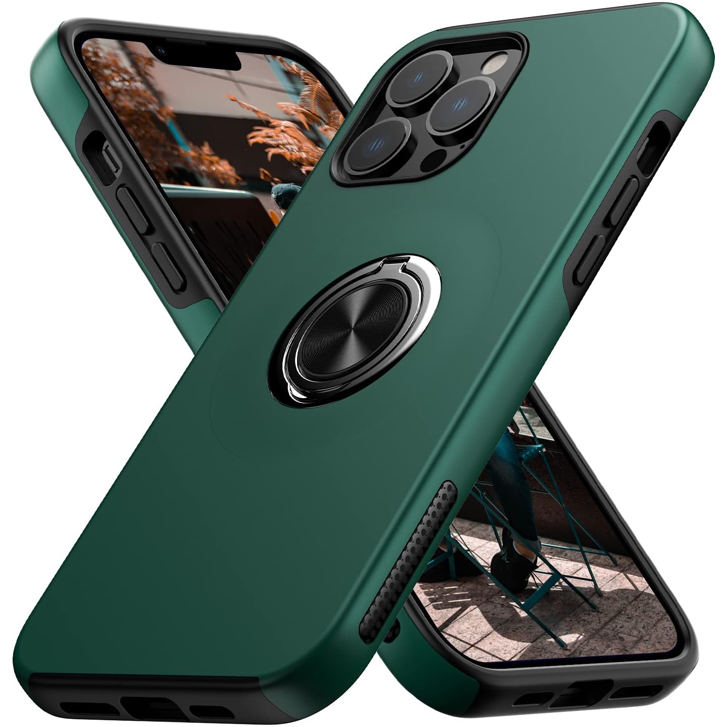 iPhone 15 Pro - Shockproof 360 Magnetic Protective Case With Ring Holder, Kick Stand For Apple iPhone 15 Pro - Silver