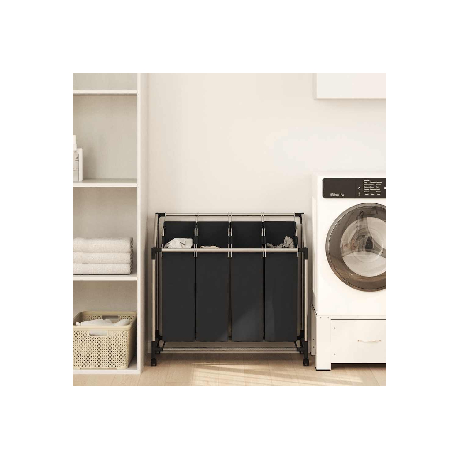 Laundry sorter with 4 bags black grey