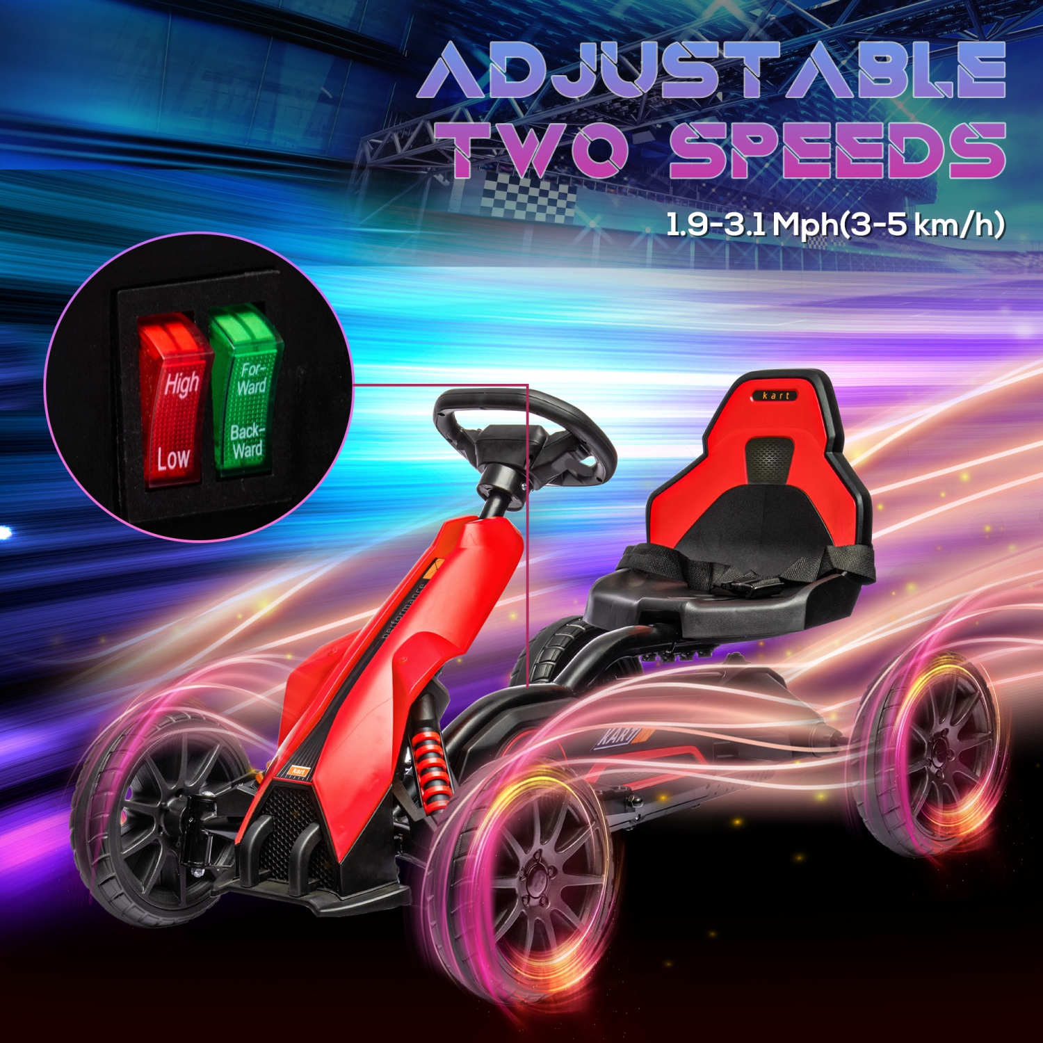 Aosom 12V 7AH Electric Go Kart, Outdoor Racer Car for Kids, with Forward Backward, Adjustable Speed, Ages 3-8 Years Old, Red