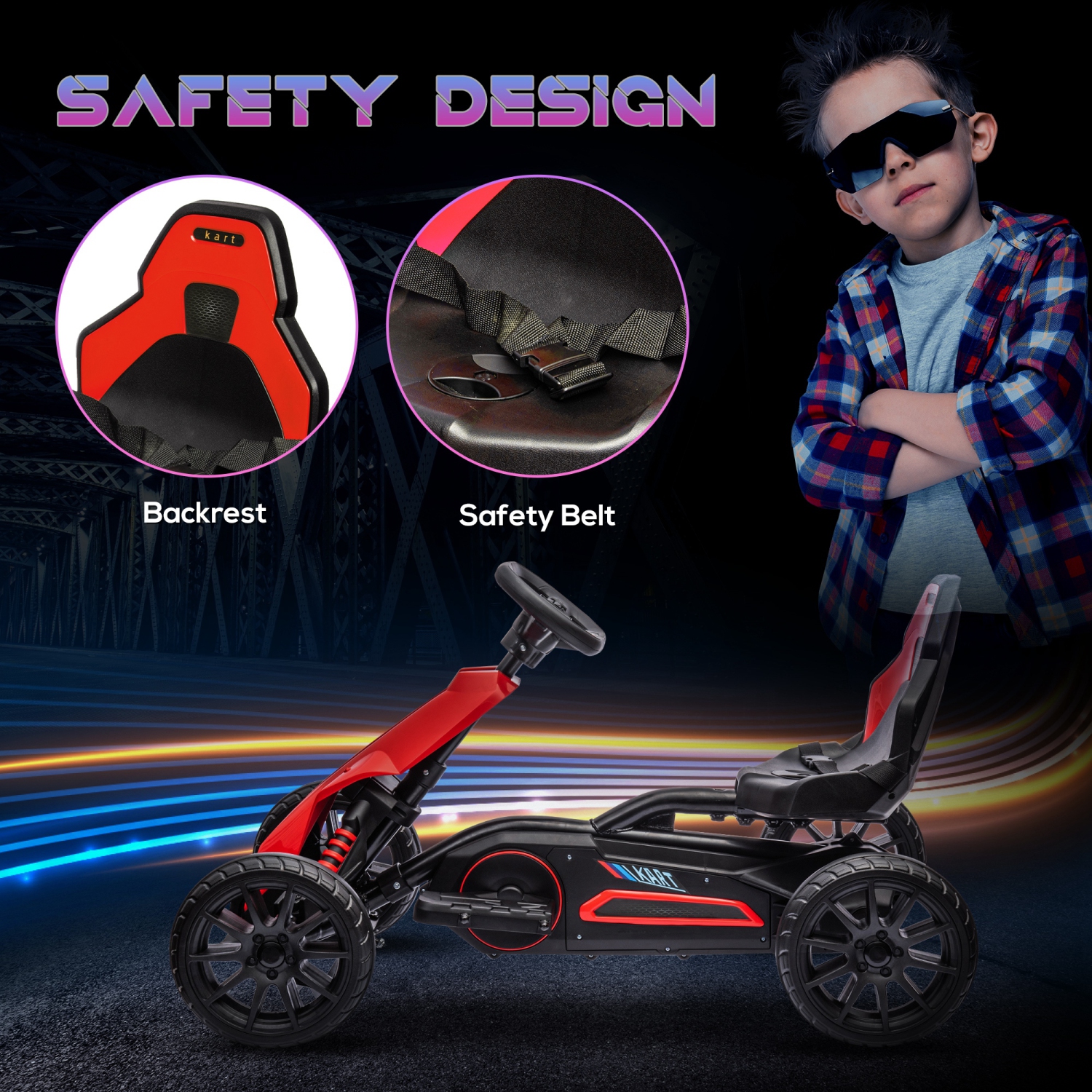Aosom 12V 7AH Electric Go Kart, Outdoor Racer Car for Kids, with Forward Backward, Adjustable Speed, Ages 3-8 Years Old, Red