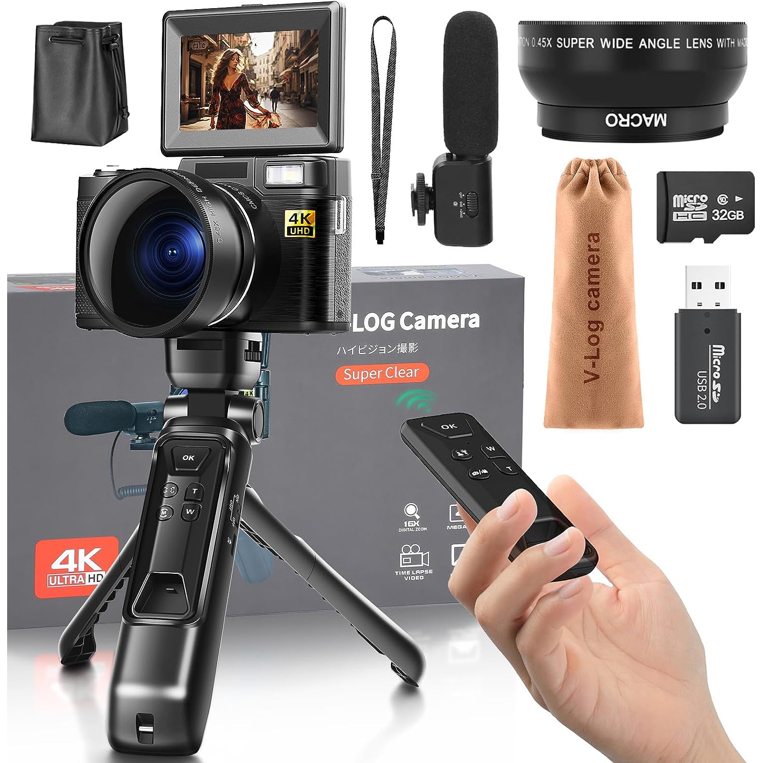 Digital Camera 4k 48MP 16X 3.0" Content Creator Kit W/32GB TF Microphone YouTube