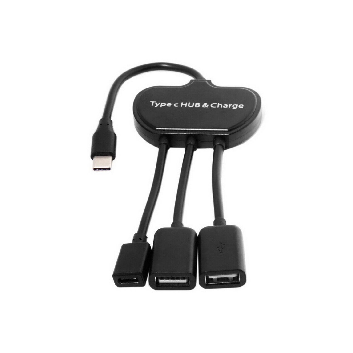 Rypomac Industries Power Charging USB-C OTG Cable Dual Ports USB Hub - Black