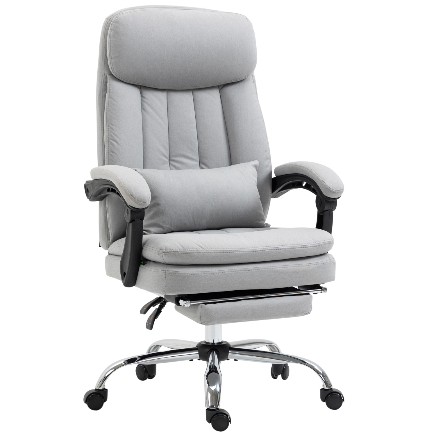 Vinsetto High Back Office Chair, Microfibre Computer Desk Chair with Lumbar Support Pillow, Foot Rest, Reclining Back, Arm, Grey