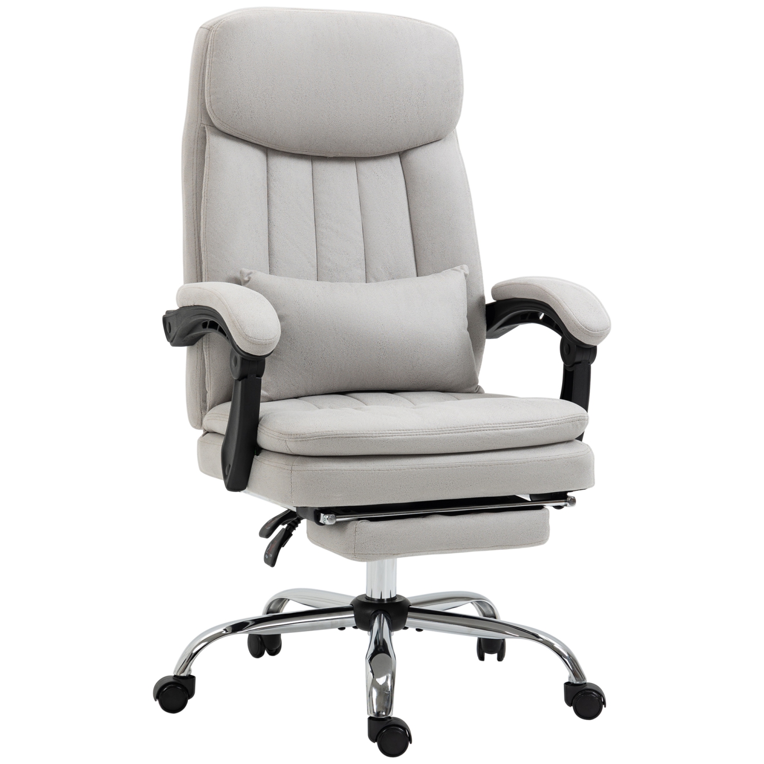 Vinsetto High Back Office Chair, Microfibre Computer Desk Chair with Lumbar Support Pillow, Foot Rest, Reclining Back, Arm, Light Grey