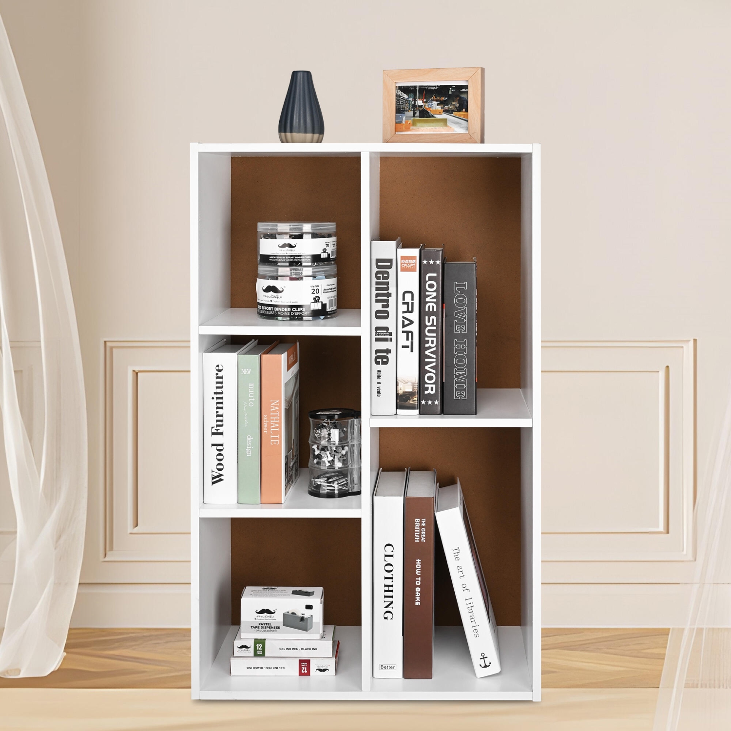 Bibliothèque à 5 cubes avec tablette ouverte blanche, élégante et fonctionnelle rangement pour livres pour le salon et la chambre à coucher