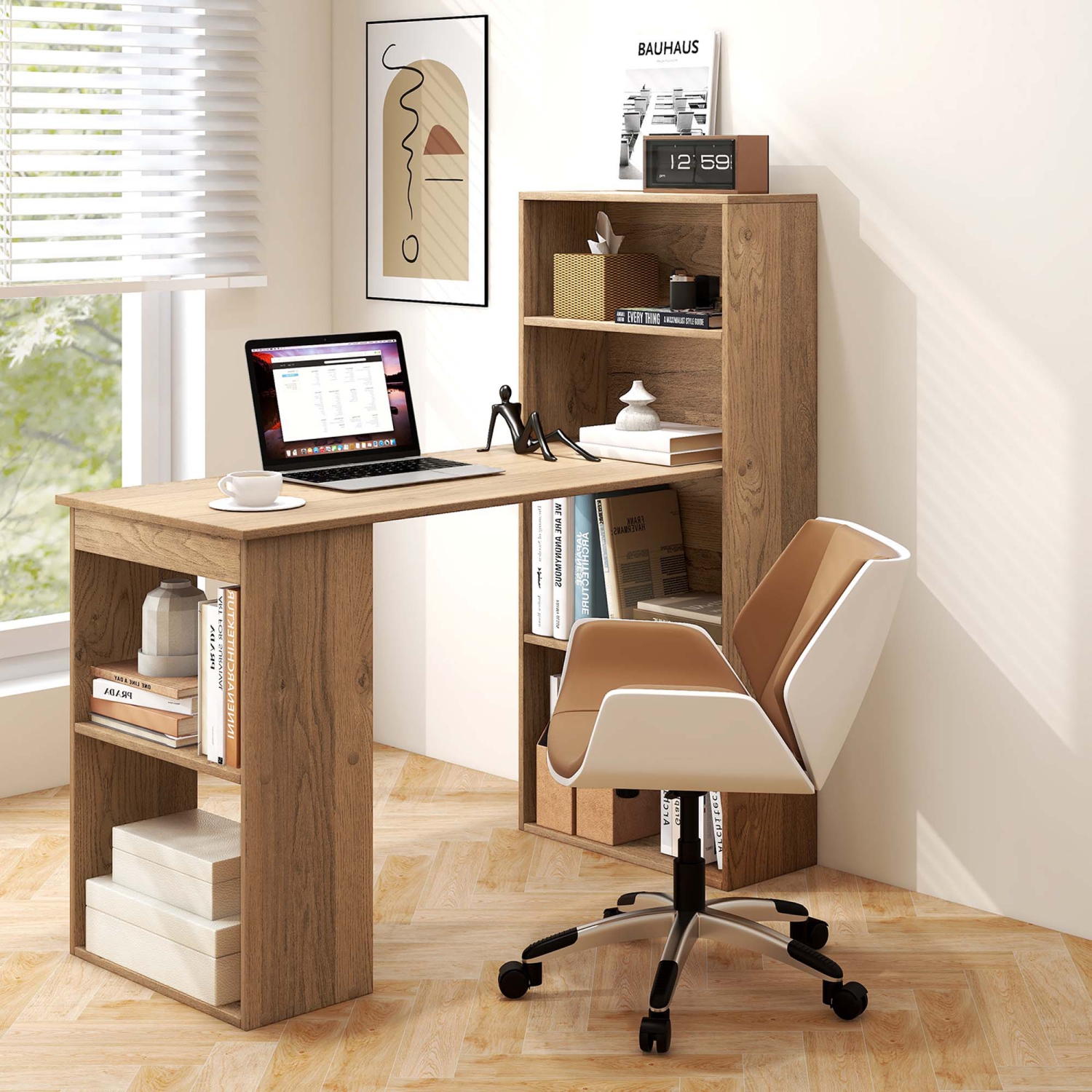 Costway Computer Desk Writing Workstation Office w/6-Tier Storage Shelves