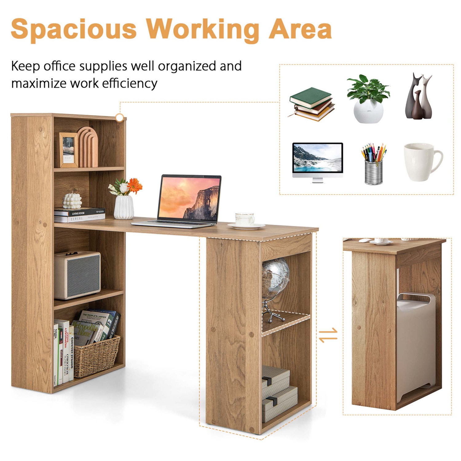 Costway Computer Desk Writing Workstation Office w/6-Tier Storage Shelves