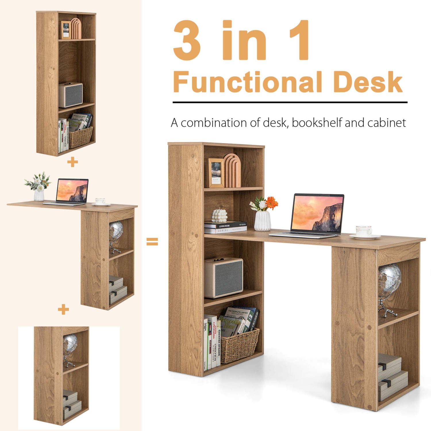 Costway Computer Desk Writing Workstation Office w/6-Tier Storage Shelves