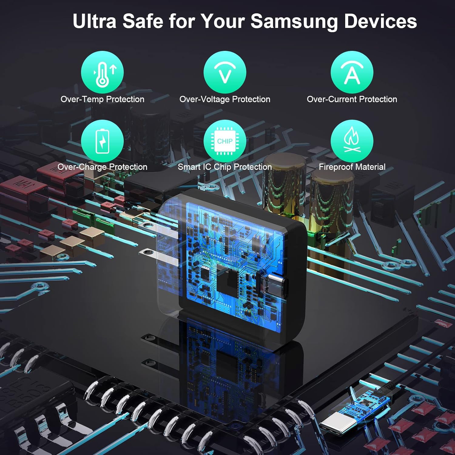 Chargeur super rapide de Samsung, adaptateur de chargement mural USB-C Super Fast de 45&nbsp;W avec câble de chargement rapide de type C de 5FT W.