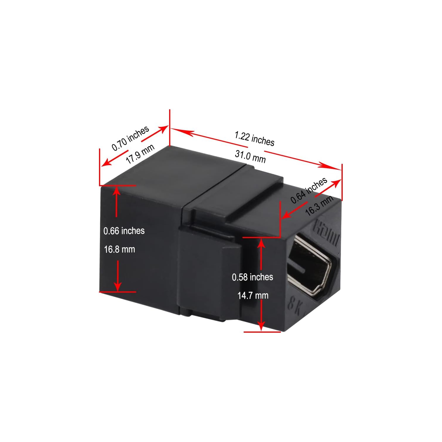 HDMI Keystone 8K, coupleur HDMI Keystone noir pour intercommunication de câble HDMI 2,1a, y compris 8K 60 Hz ou 4K 120 Hz