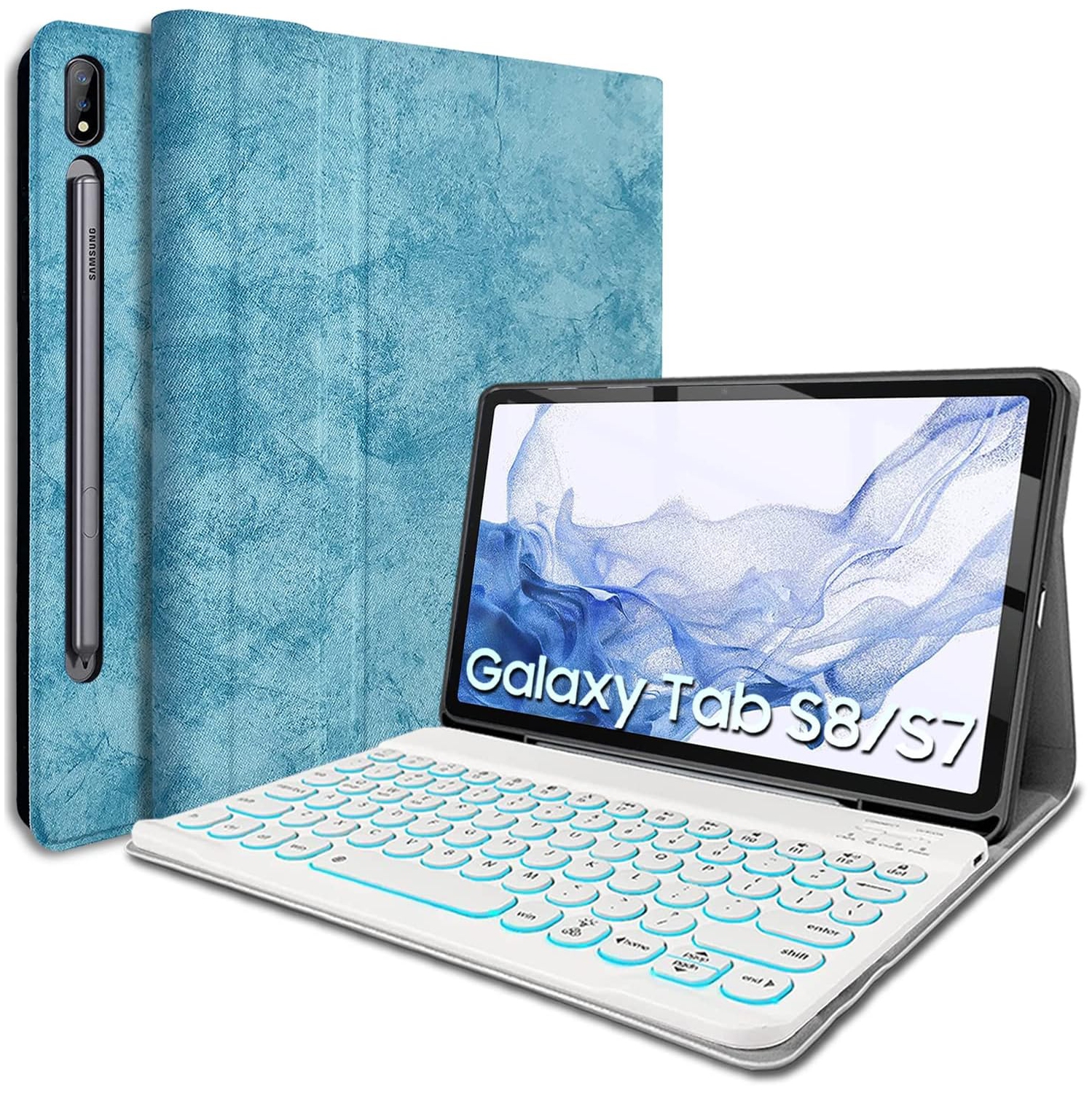 Galaxy Tab S8/ S7 11 Inch Backlit Keyboard Case, Multi-Angle 7 Color Backlight Detachable Wireless Keyboard