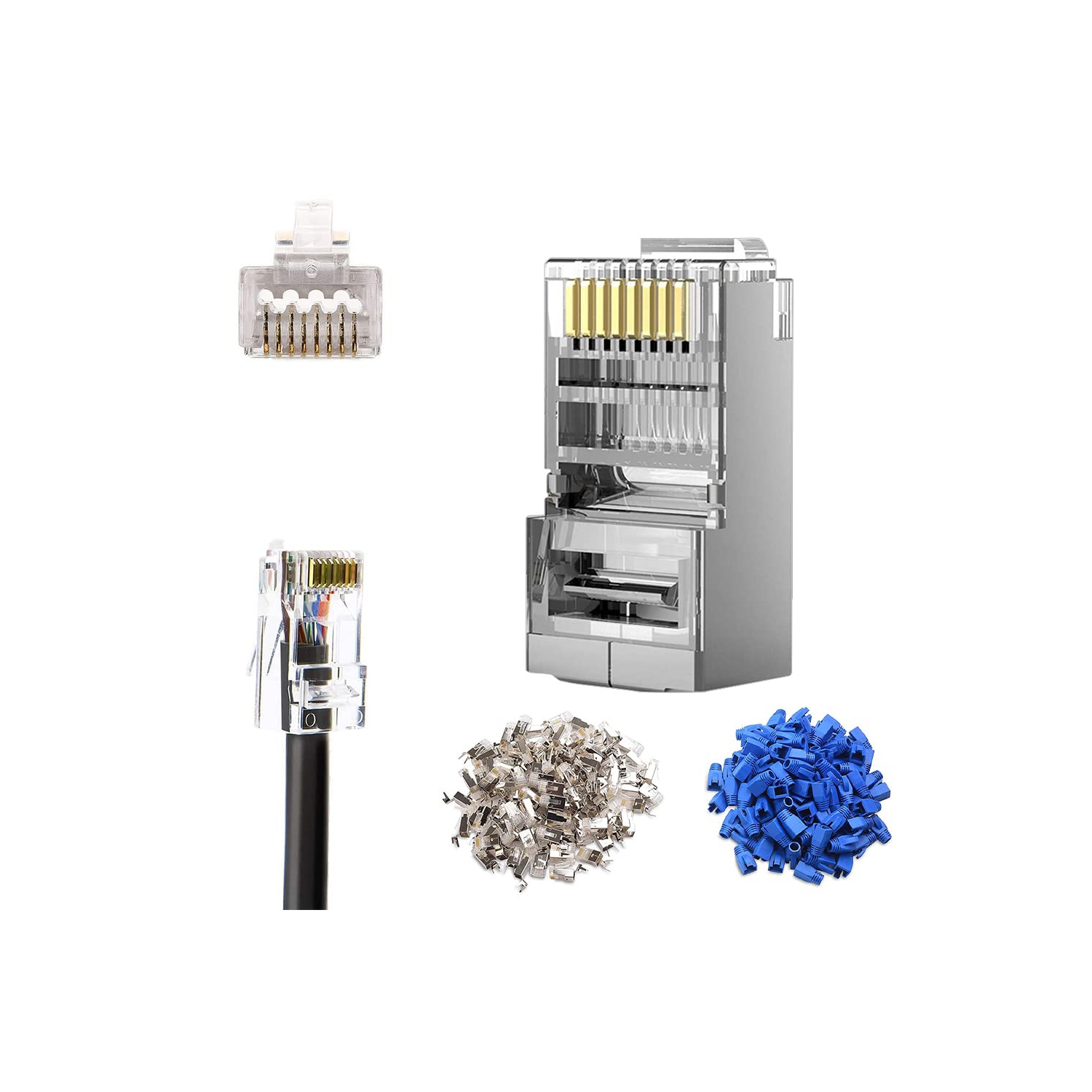 50/50 Pack CAT6 RJ45 Connectors Shielded CAT6 Connector CAT6/CAT5E RJ45 Connector Ethernet Coupler 8p8c with Plastic