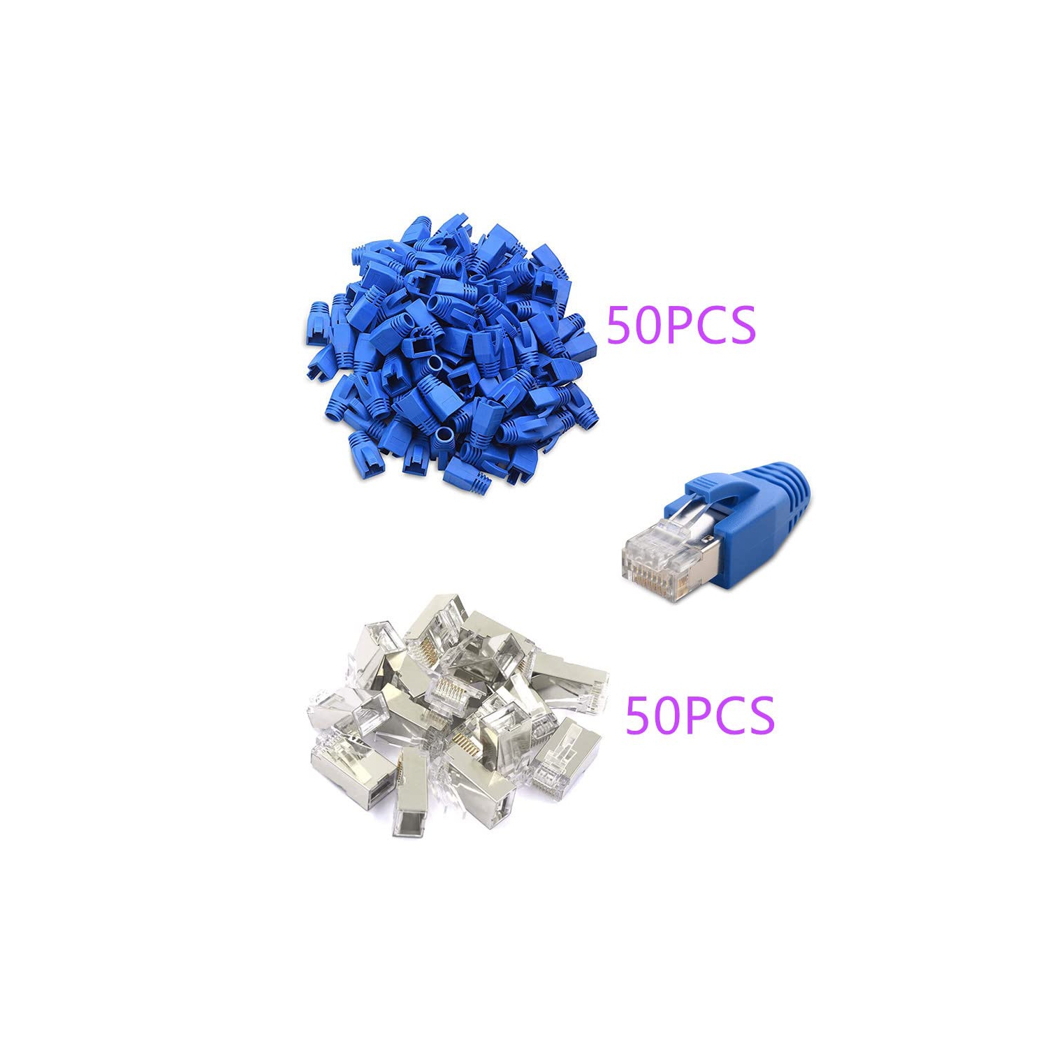 50/50 Pack CAT6 RJ45 Connectors Shielded CAT6 Connector CAT6/CAT5E RJ45 Connector Ethernet Coupler 8p8c with Plastic