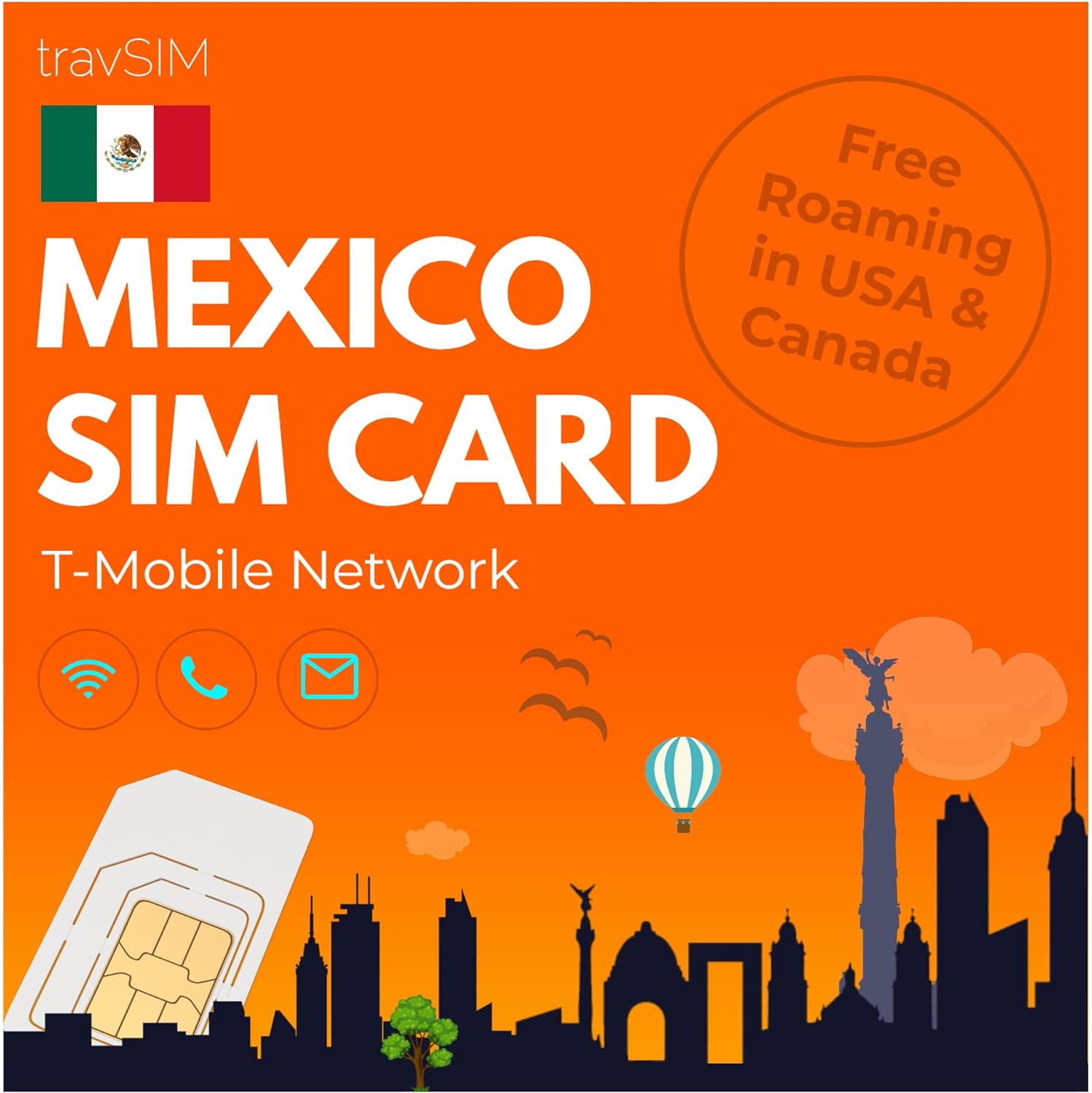 Mexico SIM Card | Uses the T-Mobile Network | 5GB mobile data | Free roaming USA & Canada | Mexico SIM Card