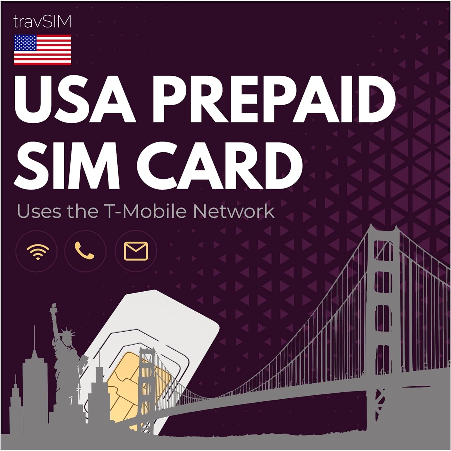 US SIM Card For Canadian Traveler | Uses the T-Mobile Network | 50GB data, unlimited national calls & texts |