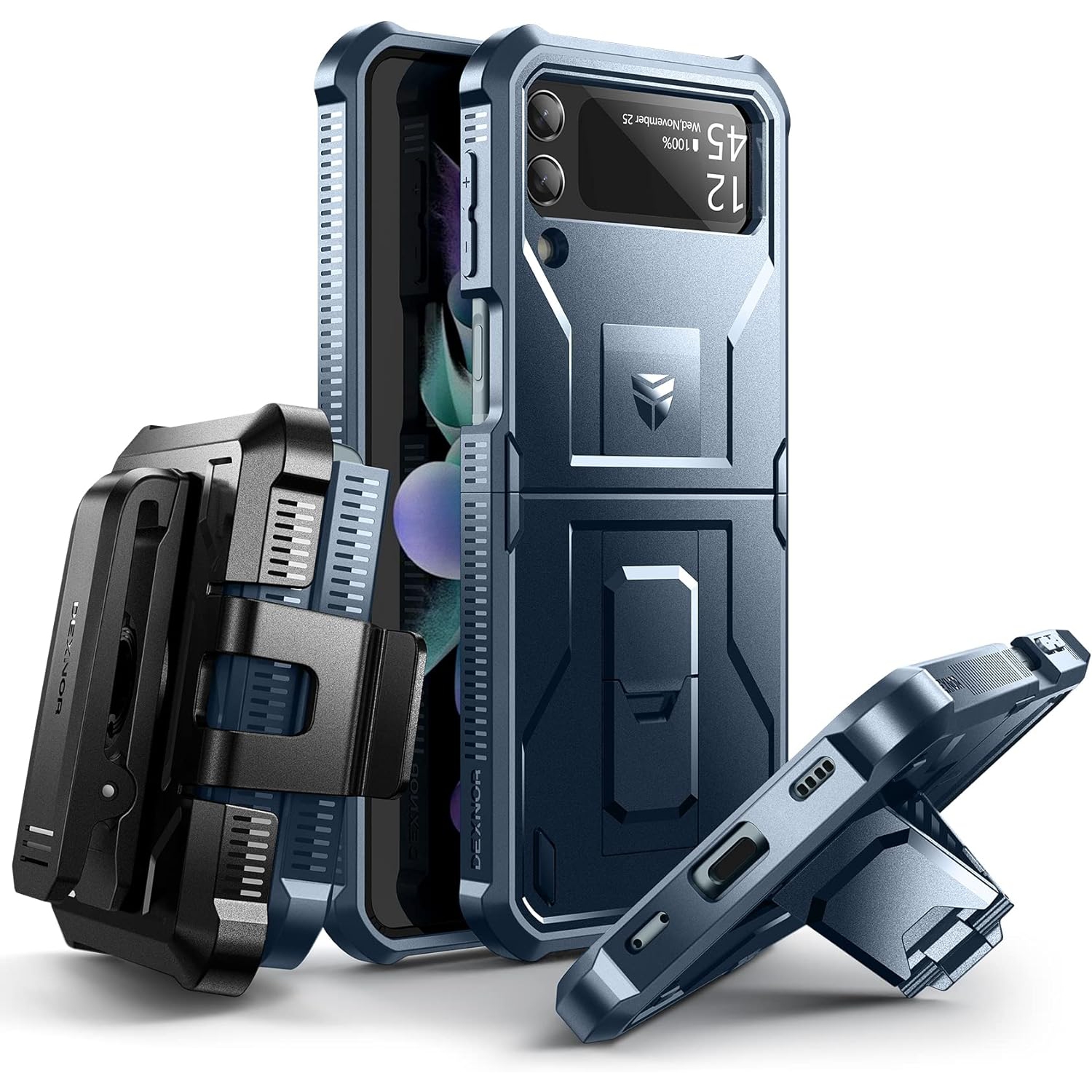 for Samsung Galaxy Z Flip 3 5G Case, Full-Body Dual Layer Rugged Case with Built-in Screen Protector & Kickstand