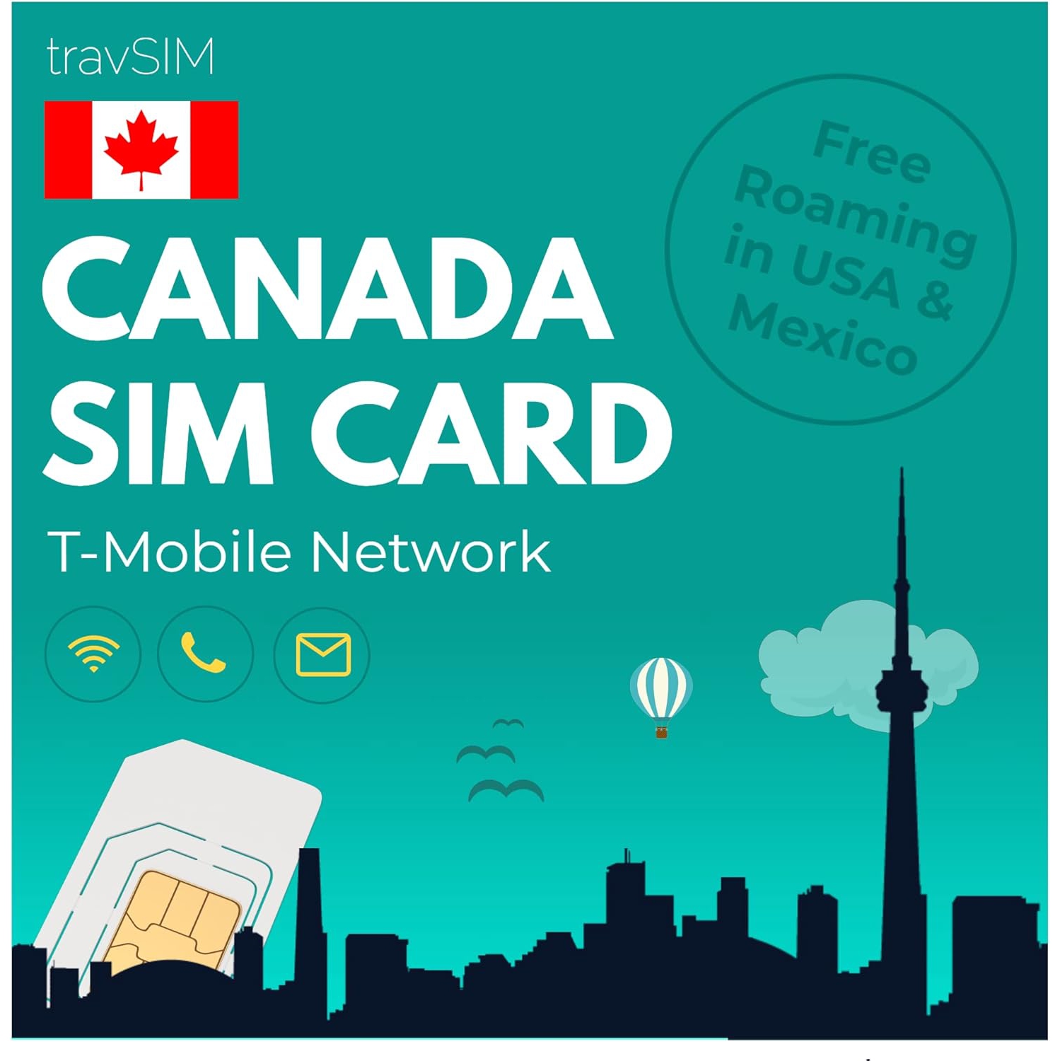SIM Card Canada | Uses the T-Mobile Network | 5GB mobile data | Free roaming USA & Mexico | Prepaid SIM Card
