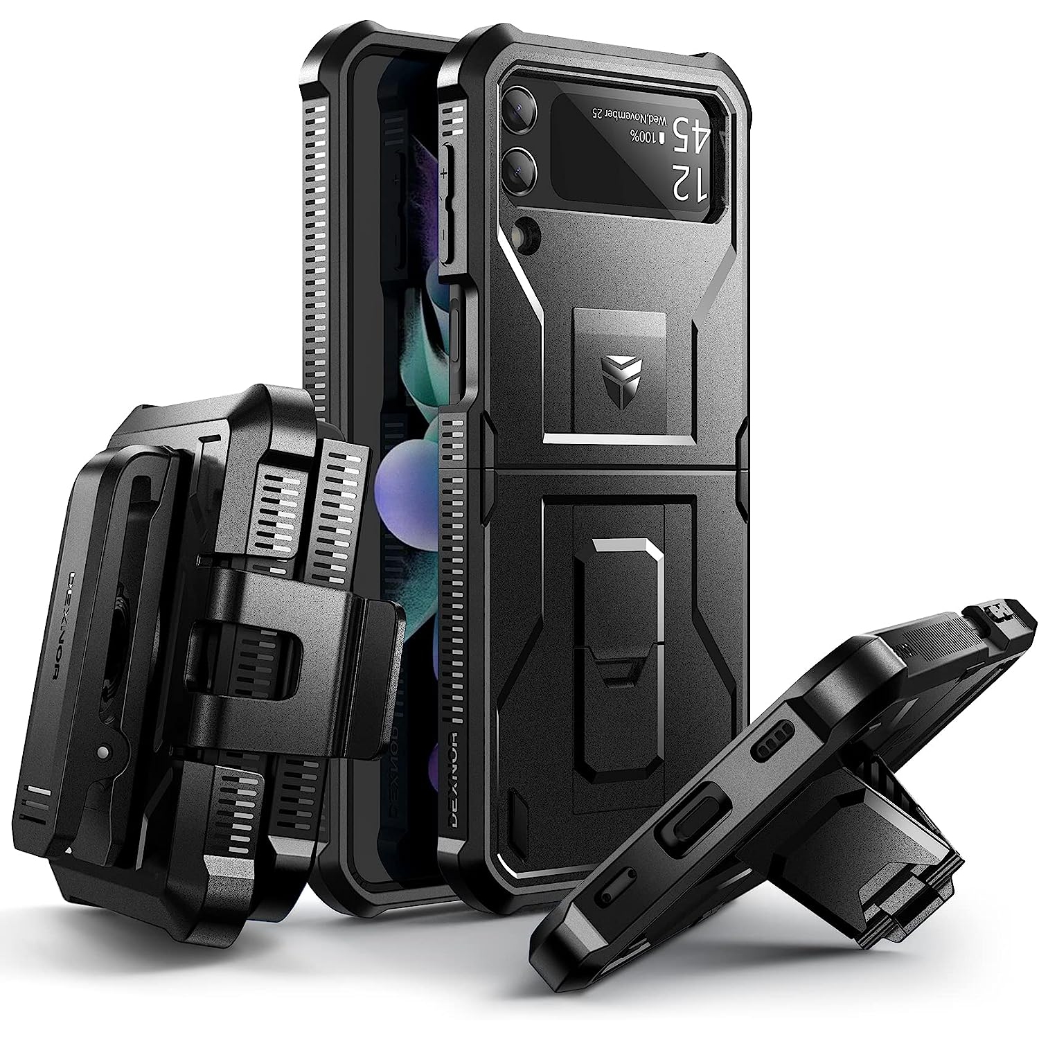 for Samsung Galaxy Z Flip 3 5G Case, Full-Body Dual Layer Rugged Case with Built-in Screen Protector & Kickstand