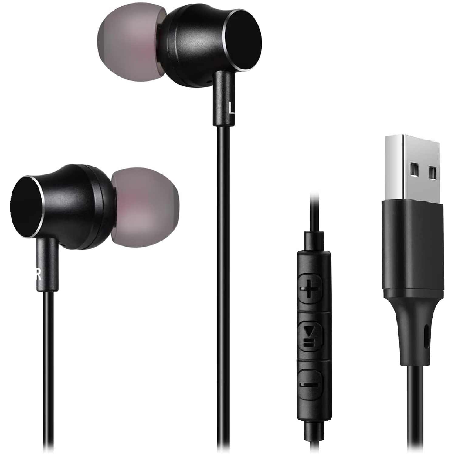 USB Earbuds for Computer, in-Ear USB Headphones with Microphone & 1.8M Long Cord, Laptop Headset