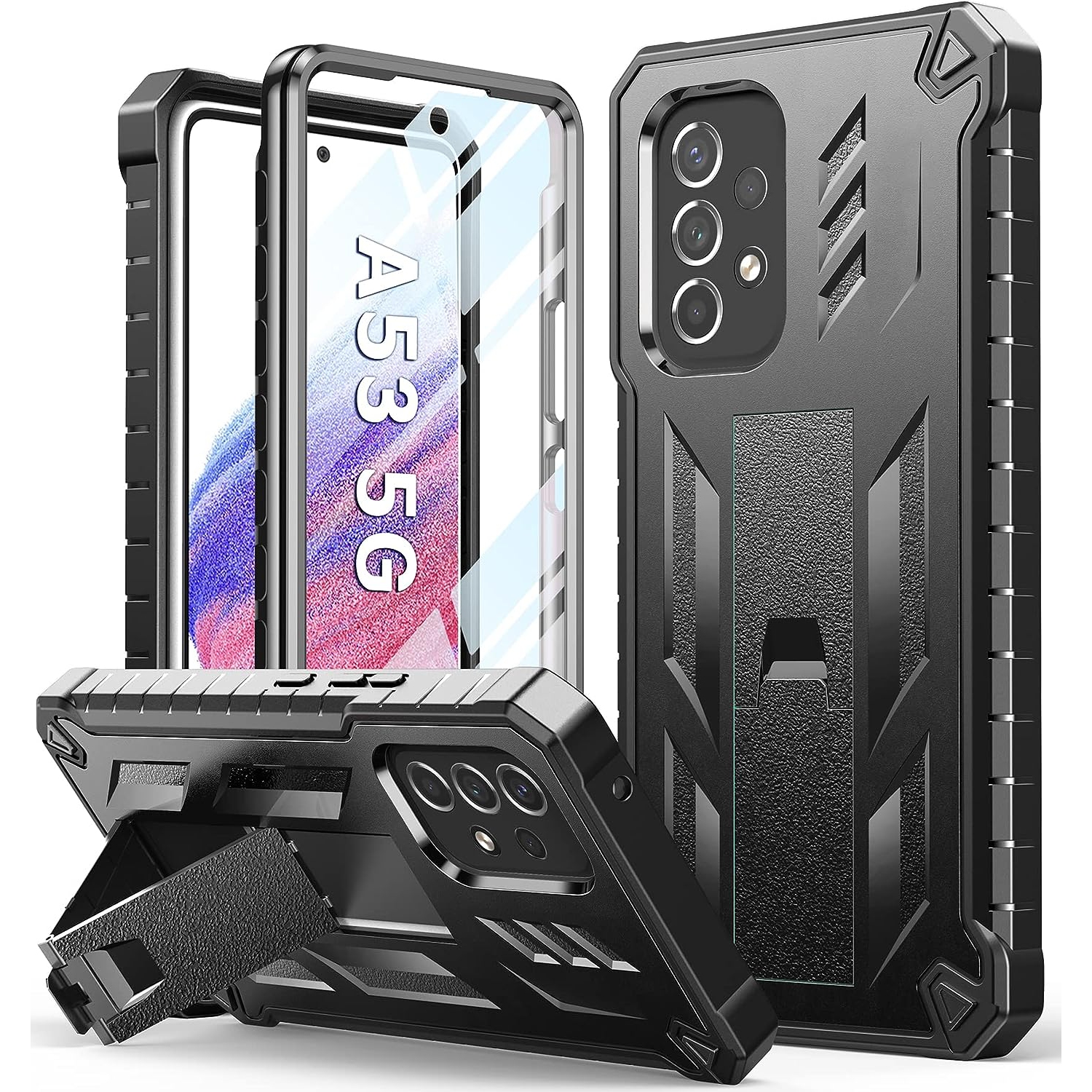 for Samsung Galaxy A53-5G Case: Military Grade Protection Shockproof Phone Cover with Kickstand & Rugged TPU