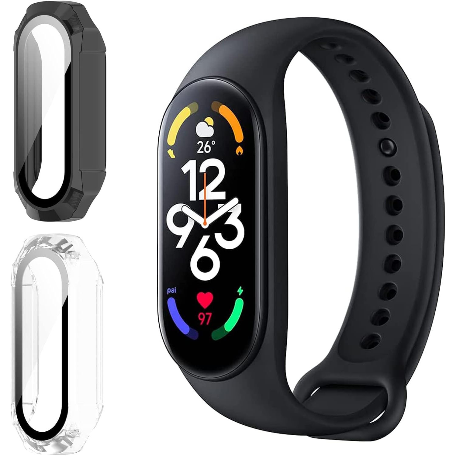 Case with Tempered Glass Screen Protector for Xiaomi Mi Band 7, 2Pack Full Coverage Ultra-Thin Anti-Scratch