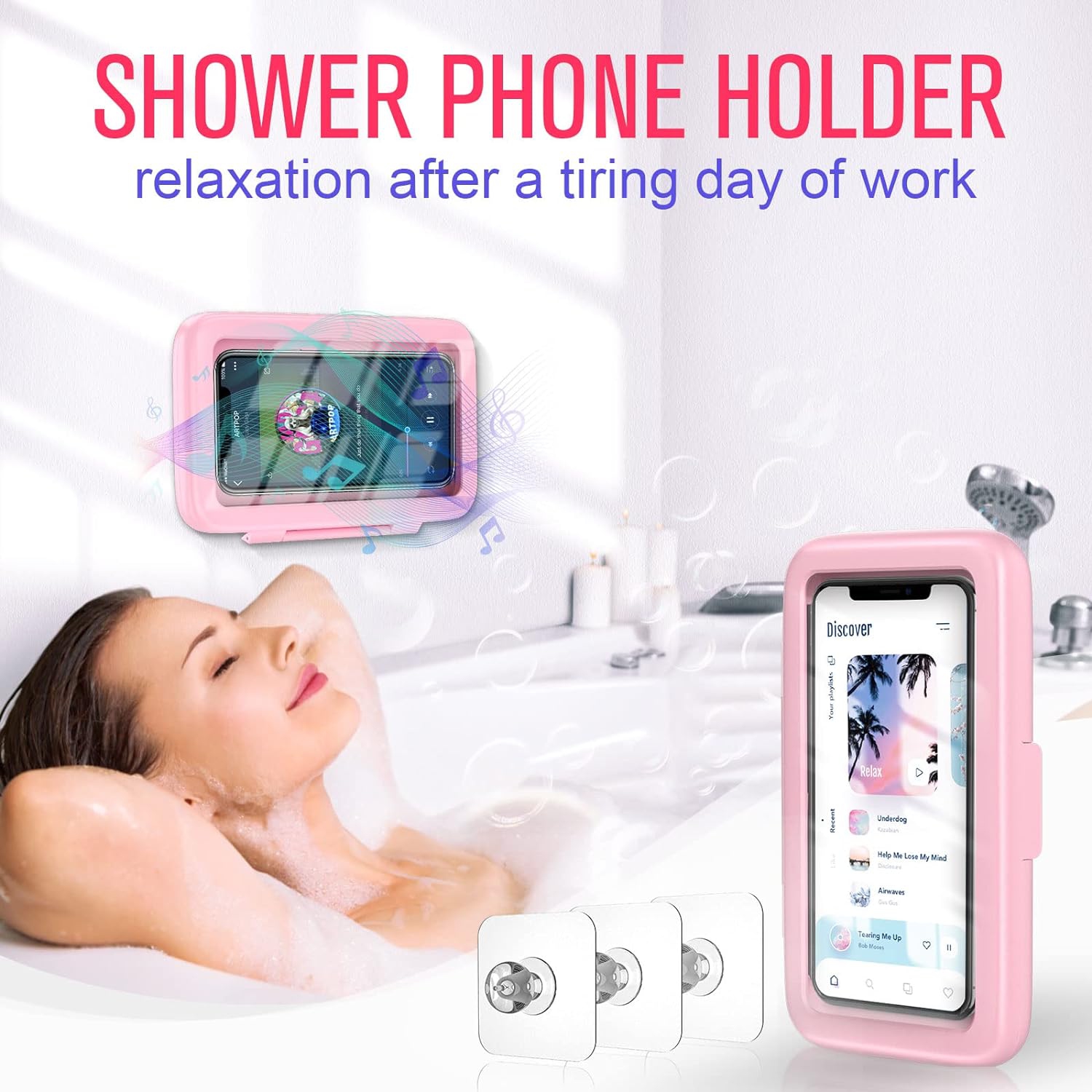 Support de téléphone de douche étanche à rotation de 480° Étui de téléphone  de douche écran tactile HD Support mural jusqu'à 6,8 po pour iPhone 11