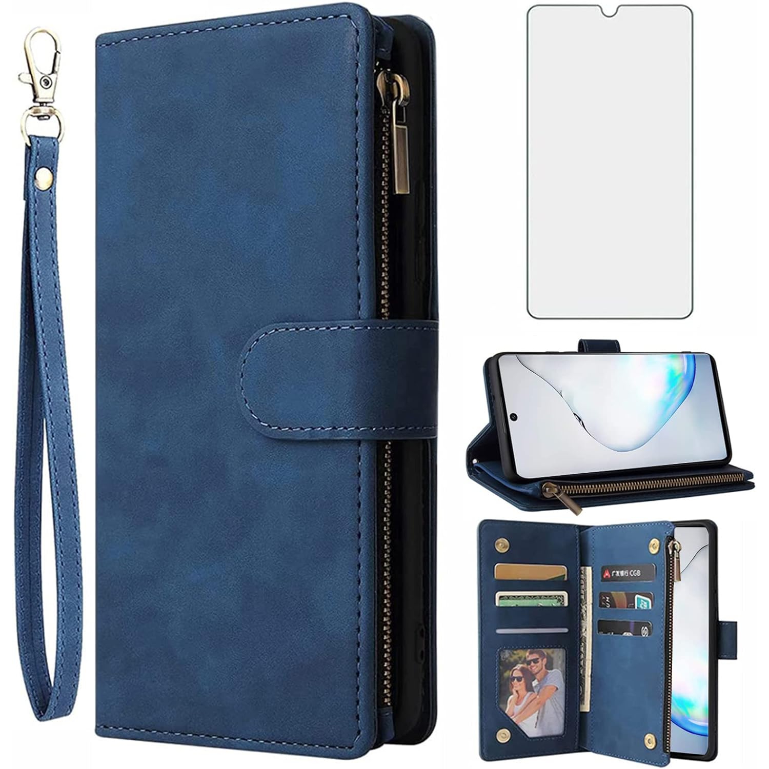 Compatible with Samsung Galaxy Note 10 Lite Wallet Case Tempered Glass Screen Protector and Flip Cover Card