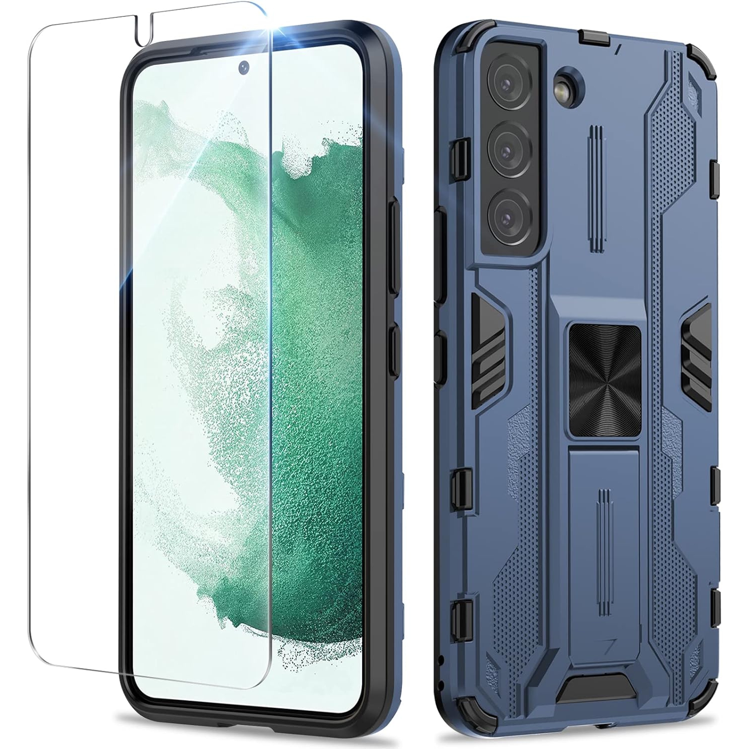 Case for Samsung Galaxy S22 with Screen Protector Tempered Glass, Heavy Duty Shockproof Tough Armour Case