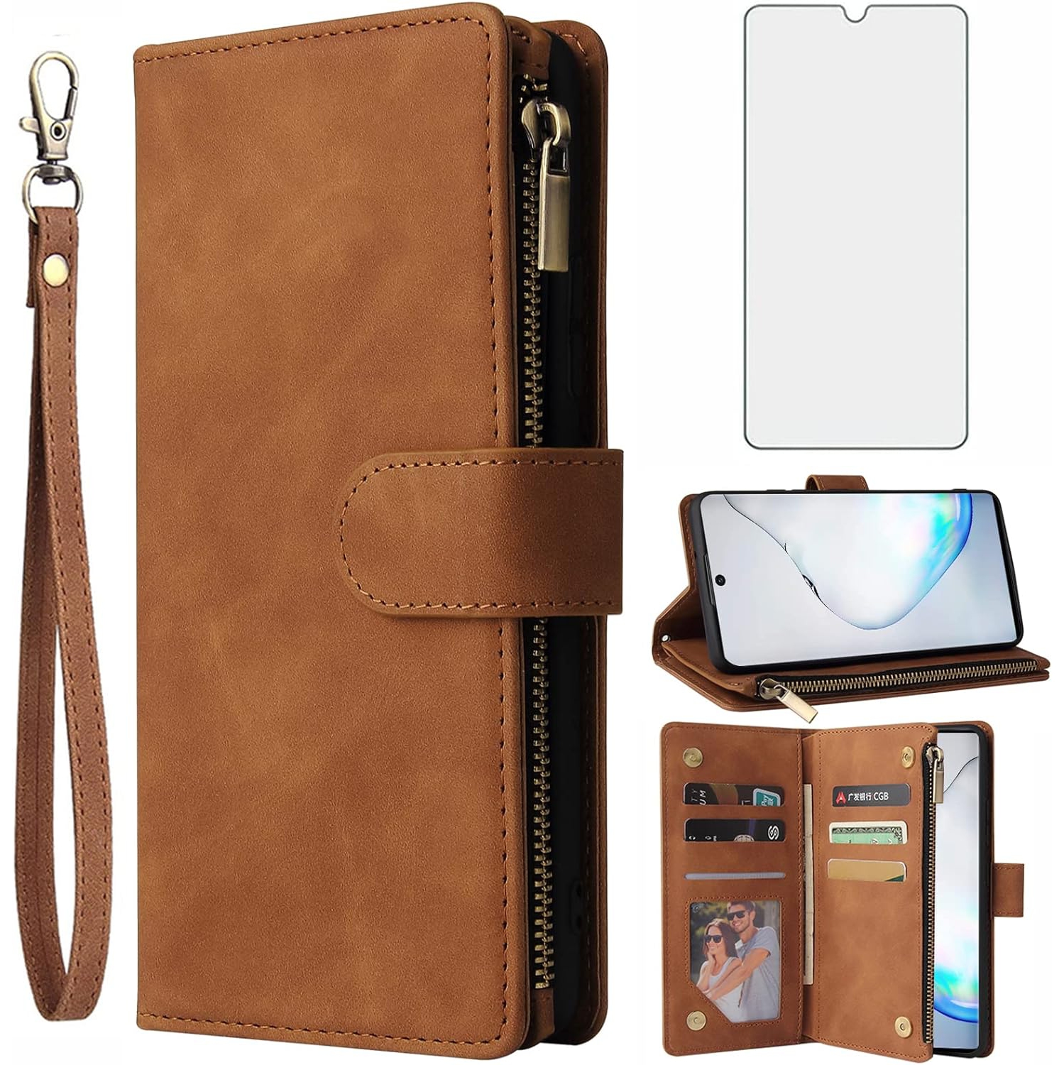Compatible with Samsung Galaxy Note 10 Lite Wallet Case Tempered Glass Screen Protector and Flip Cover Card