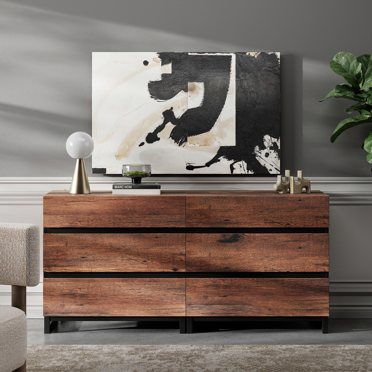 WAMPAT Modern TV Stand for TVs up to 70 inches,Entertainment Center TV Console with 6 Drawers and Metal Base,Media Console for Living