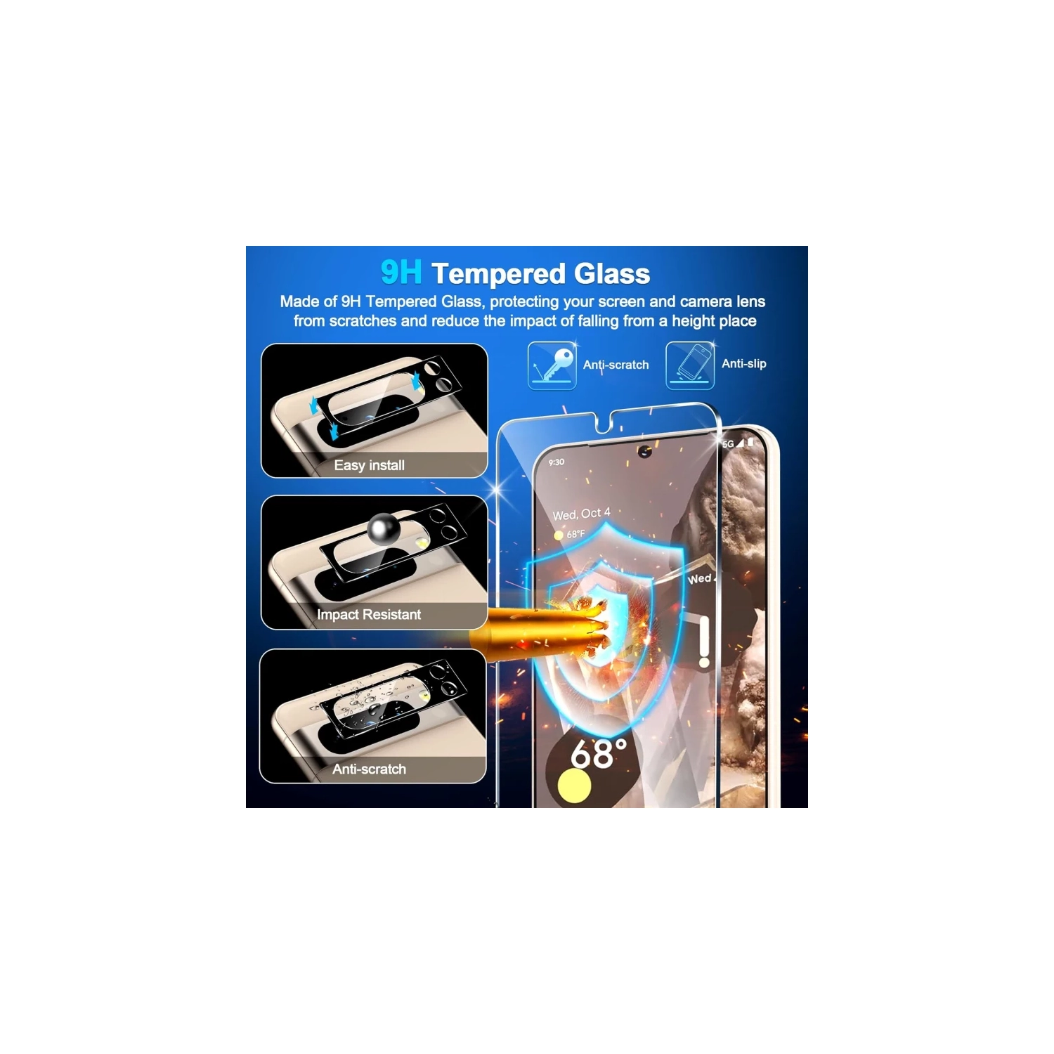 Protecteur d'écran pour Pixel 8 Pro de Google - installation facile, verre trempé 9H mm avec protecteurs d'objectif - transparent HD, antirayure