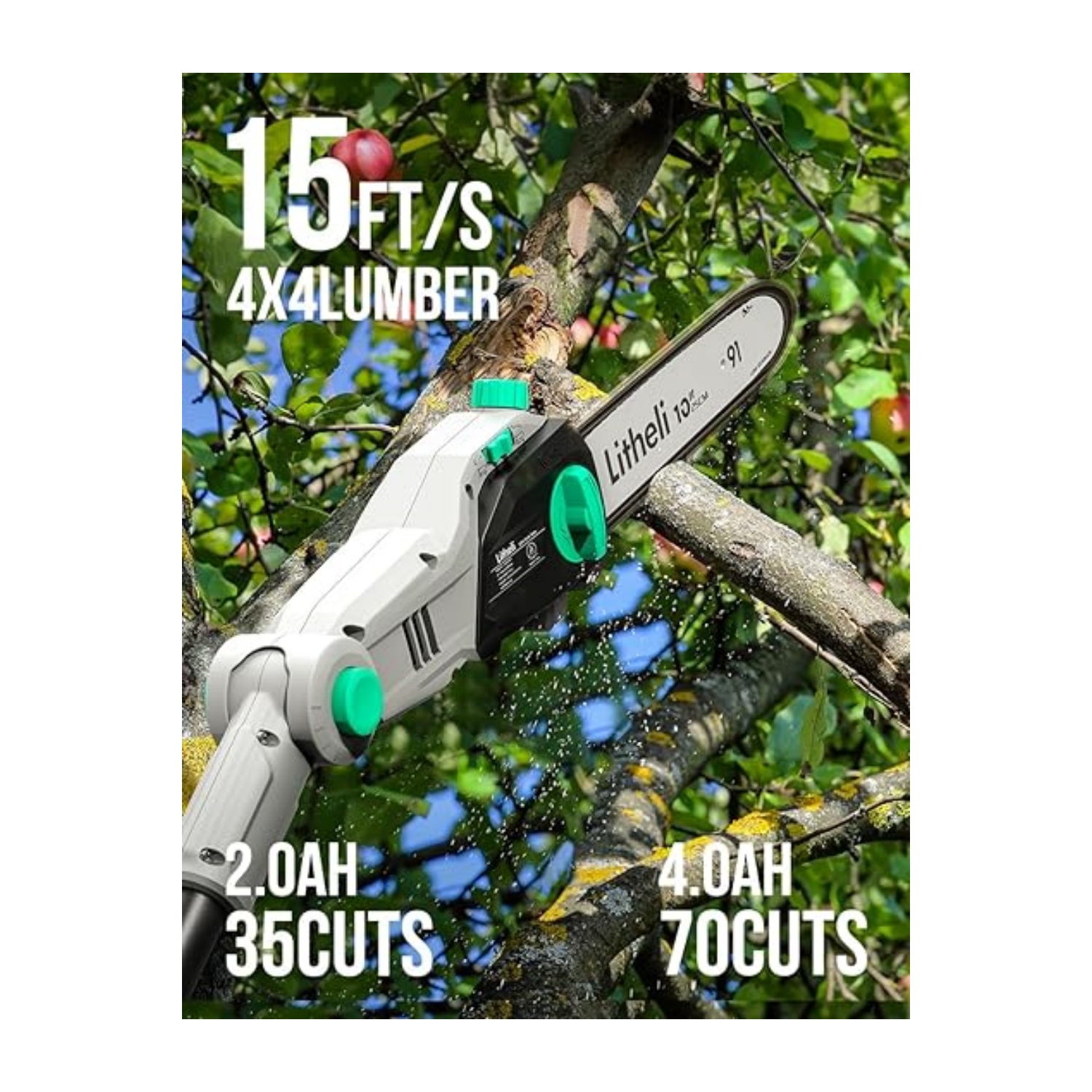 Scie à poteau sans fil Litheli, 10 po avec batterie 2,0&nbsp;Ah et chargeur
