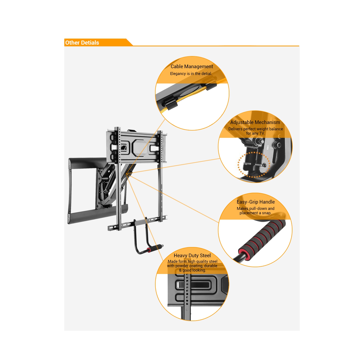 43-70 Inch Above Fireplace Pull-Down Full Motion TV Wall Mount, TV Mounts Bracket Max Load Capacity 77lbs and VESA up to 600x400