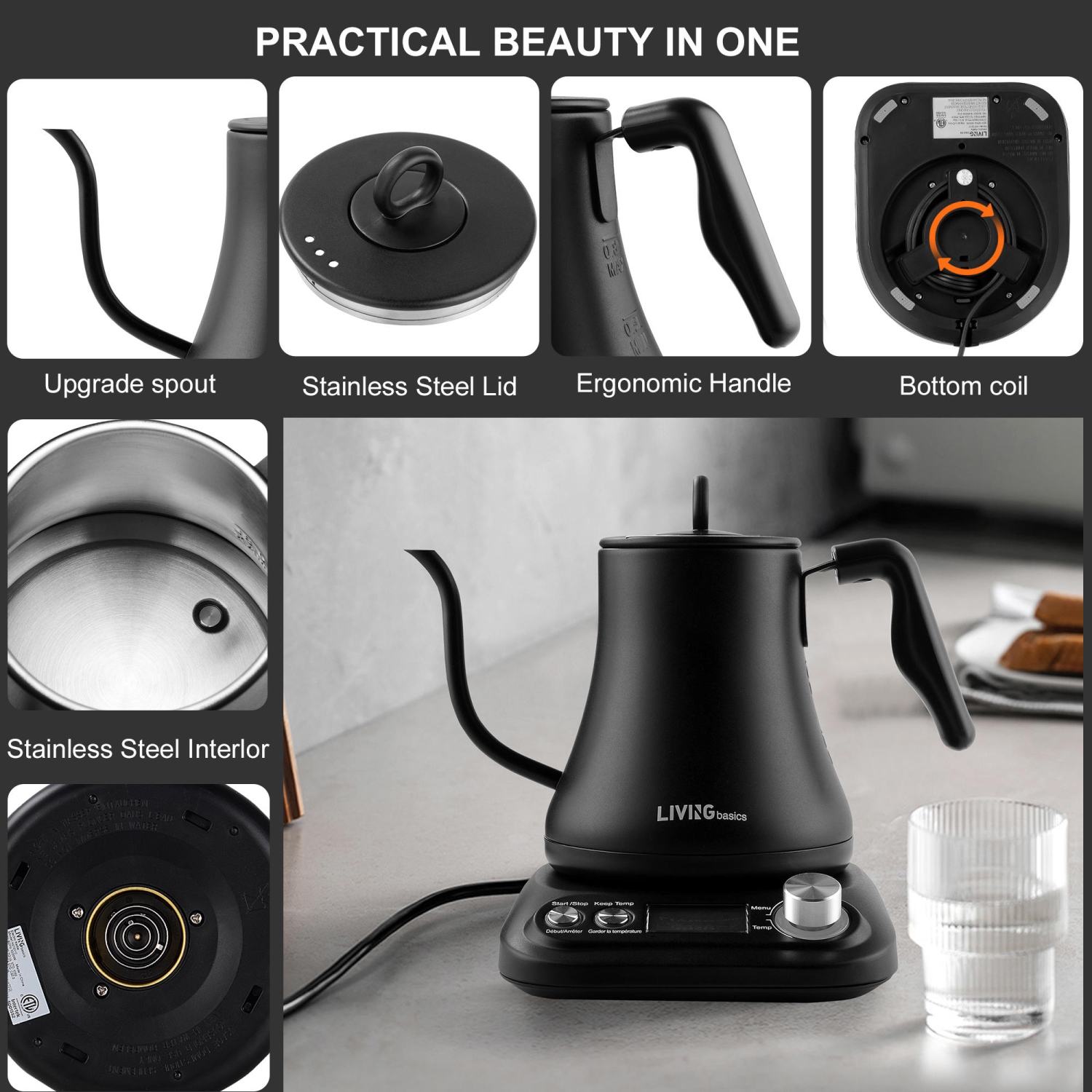 Electric Gooseneck Kettle 0.8L Ink Grey