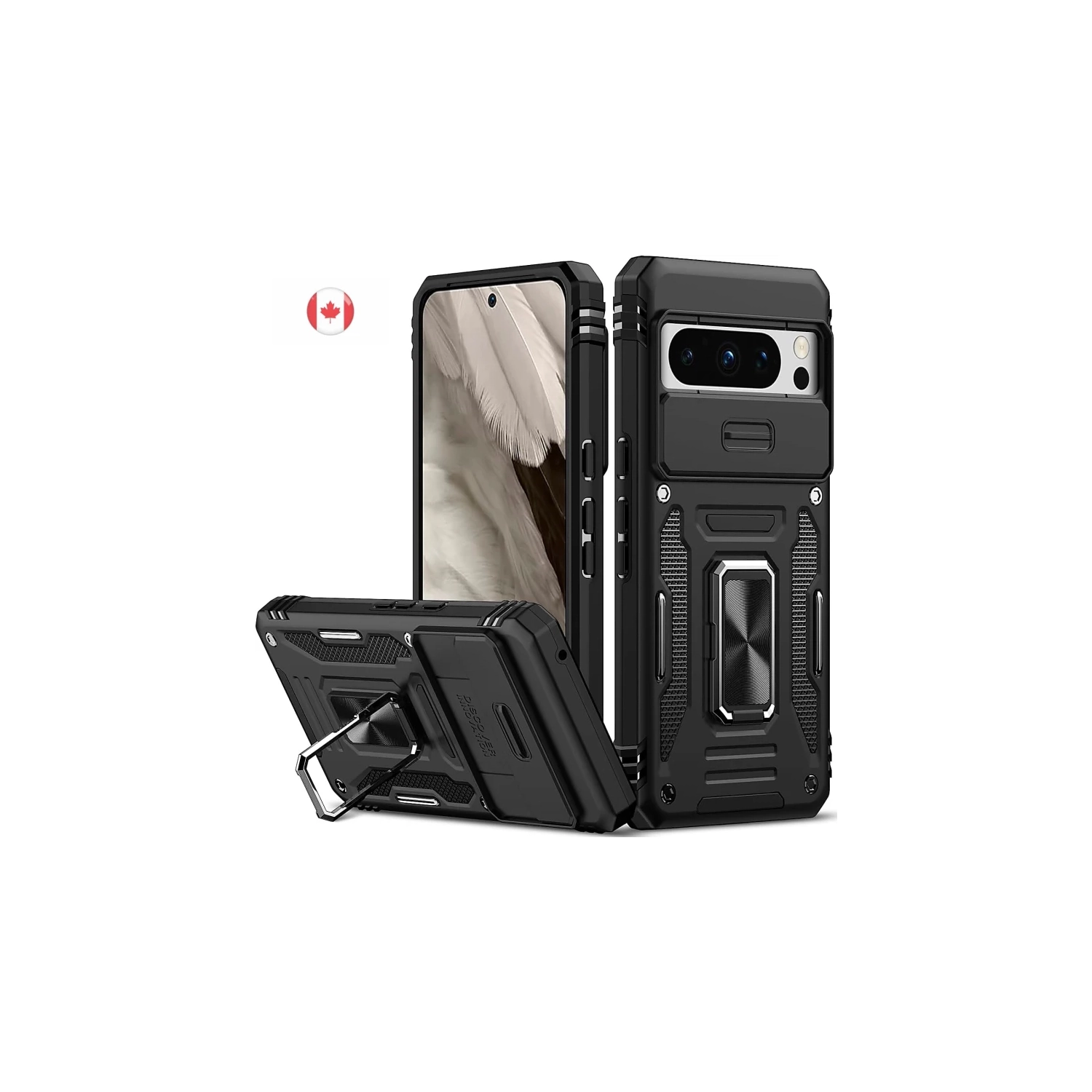 Étui antichoc robuste de qualité militaire pour Pixel 8 Pro de Google avec protection d'objectif et aimant arrière pour le support d'auto