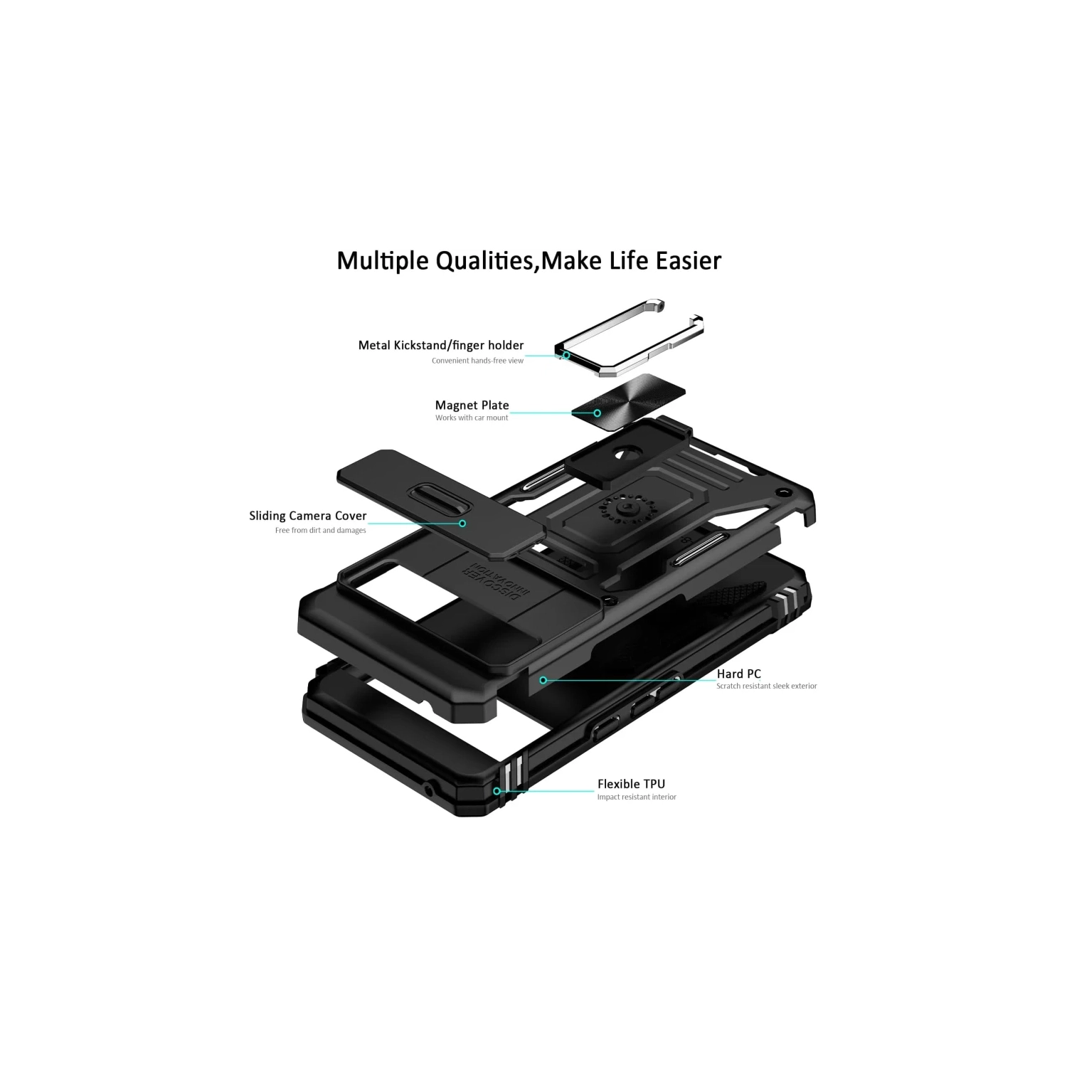 Étui antichoc robuste de qualité militaire pour Pixel 8 Pro de Google avec protection d'objectif et aimant arrière pour le support d'auto