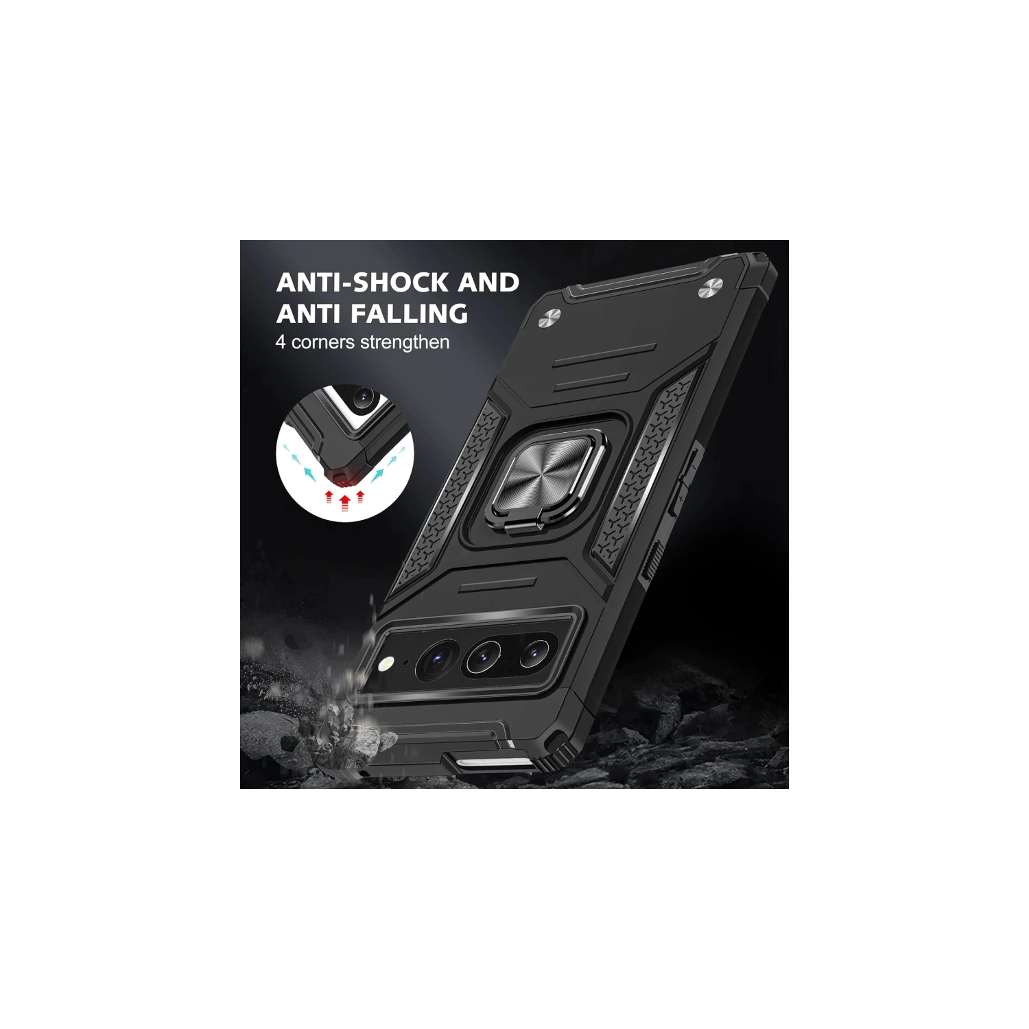 Rugged Military-Grade Shockproof Google Pixel 8 Case with Lens Protection and back magnet for car mount