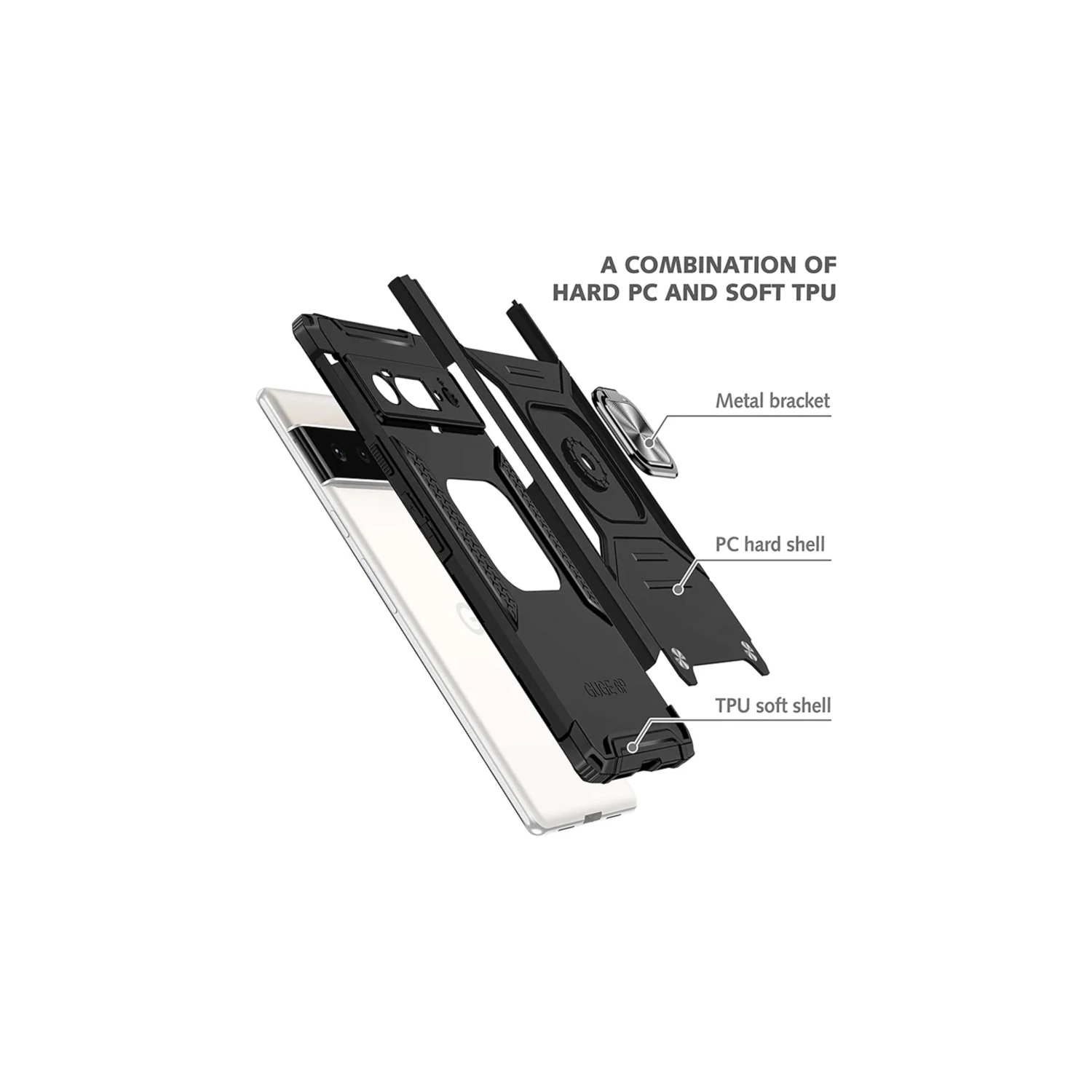 Rugged Military-Grade Shockproof Google Pixel 8 Case with Lens Protection and back magnet for car mount